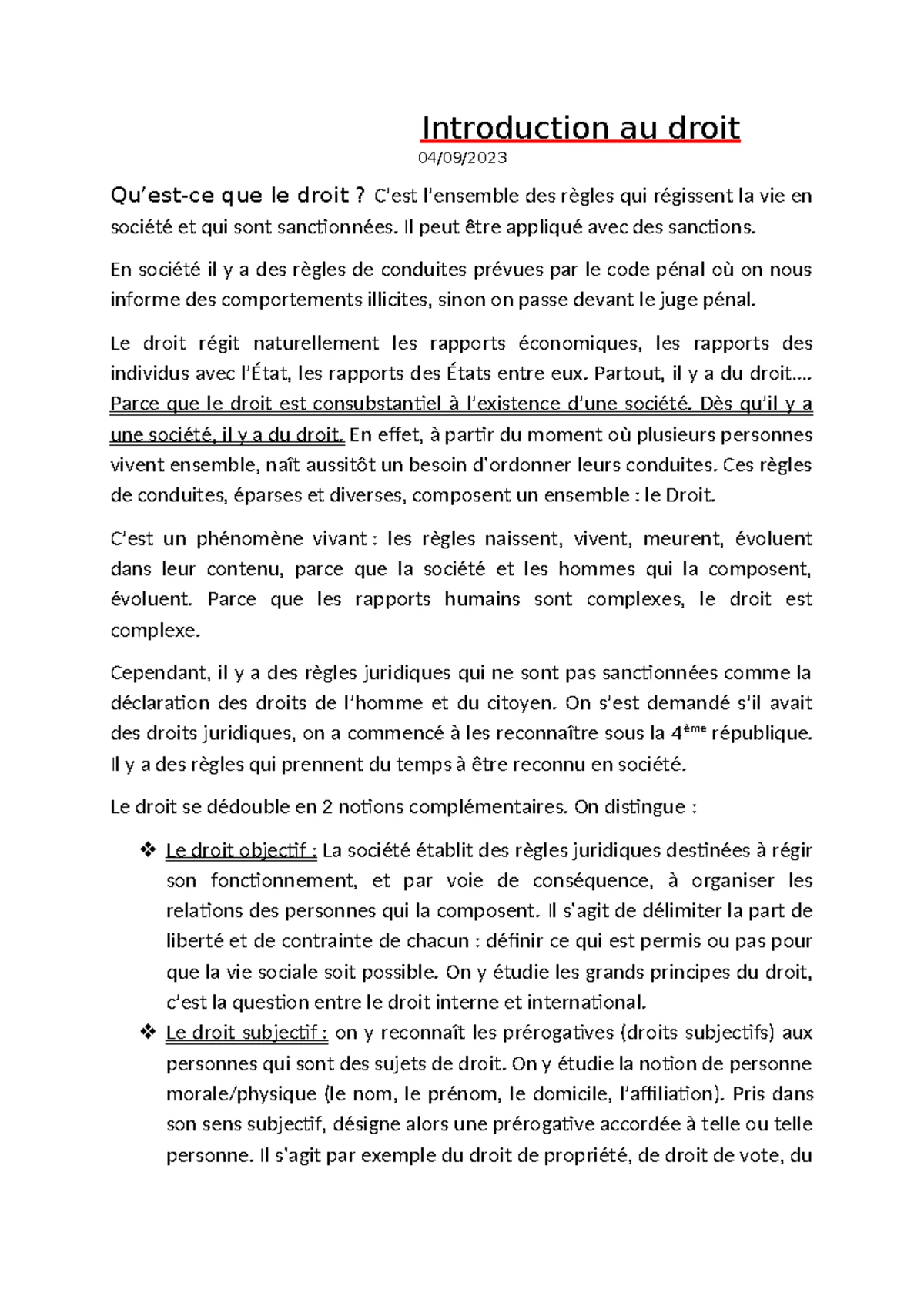Thème 1 : Introduction au Droit - Concepts et Règles Fondamentales ...