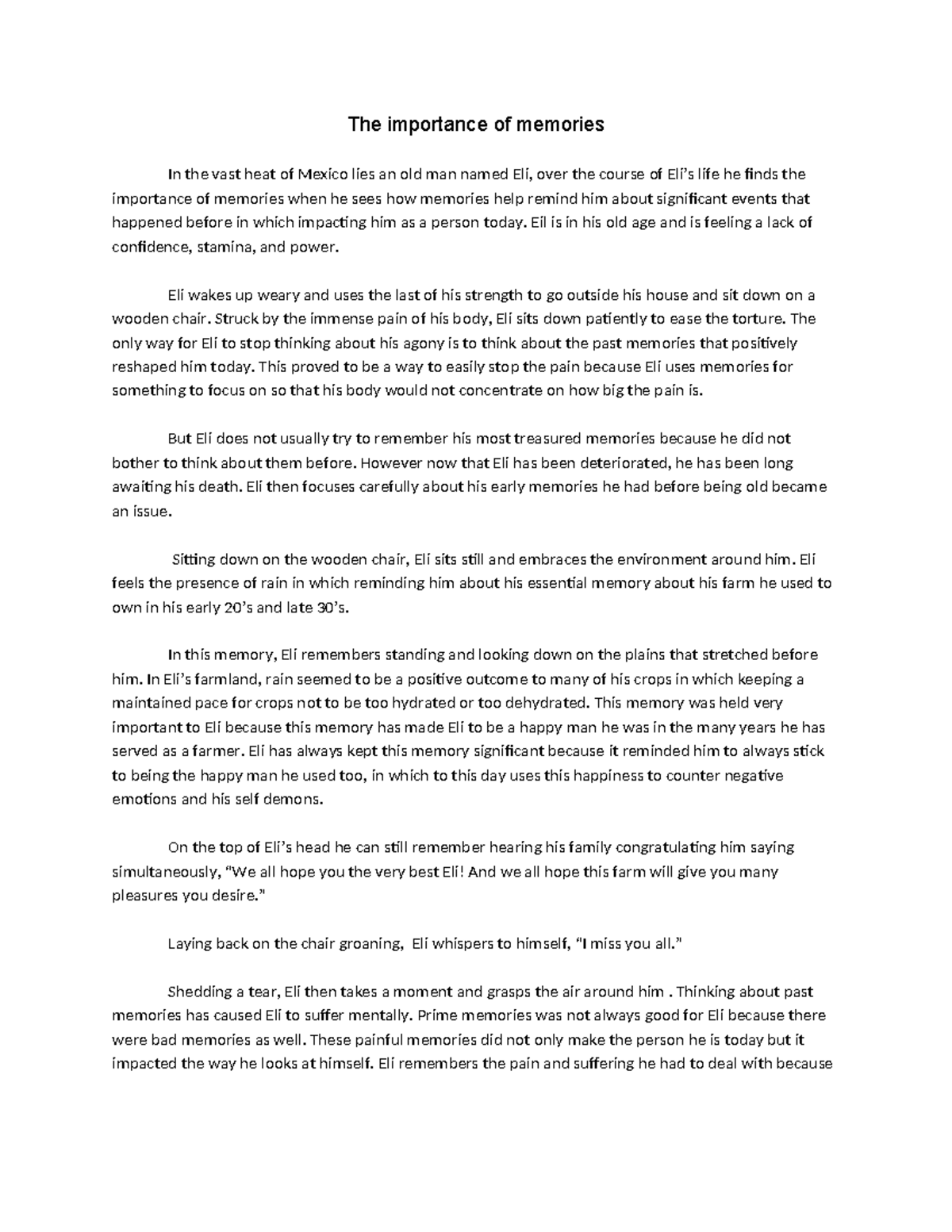 Exploring Memory's Influence on Eli's Life: A Reflection Essay - Studocu