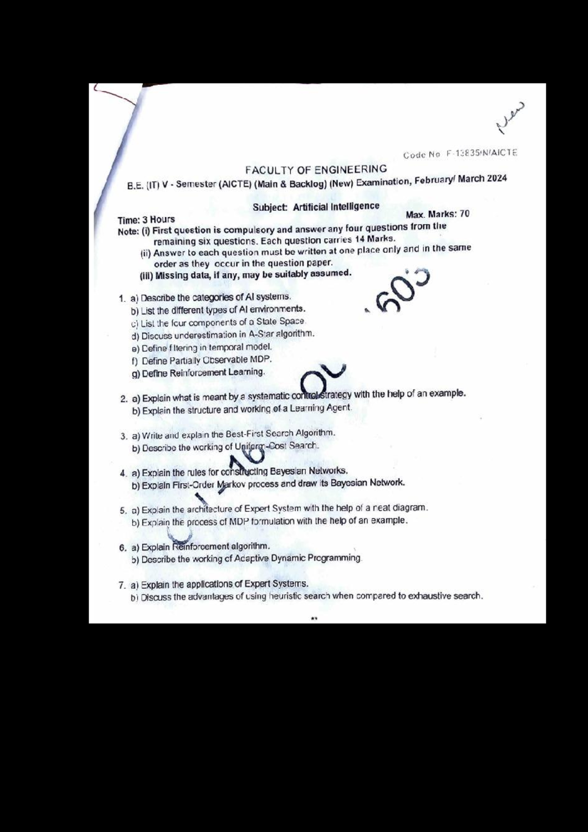 AI Engineering Previous Year Exam Papers - B. (IT) V Sem (Mar 2024 ...