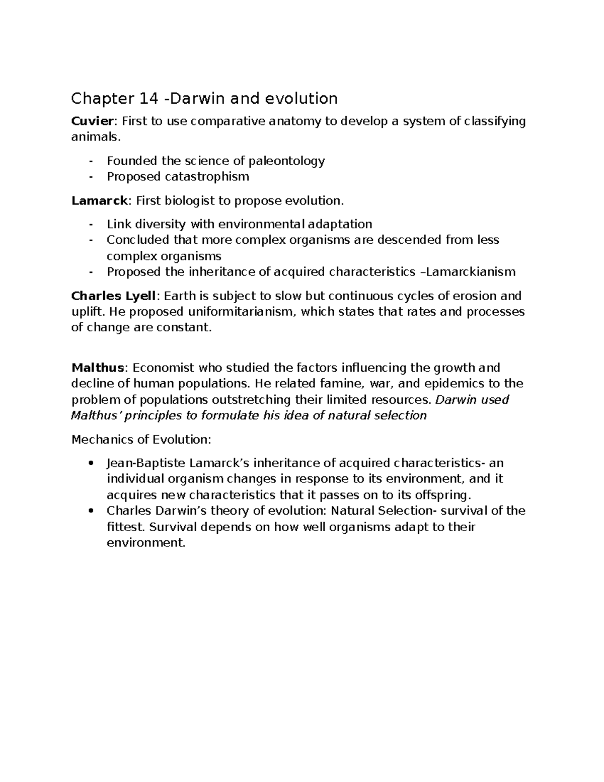 Evolution Notes: Key Concepts and Theories (BIO 101) - Studocu
