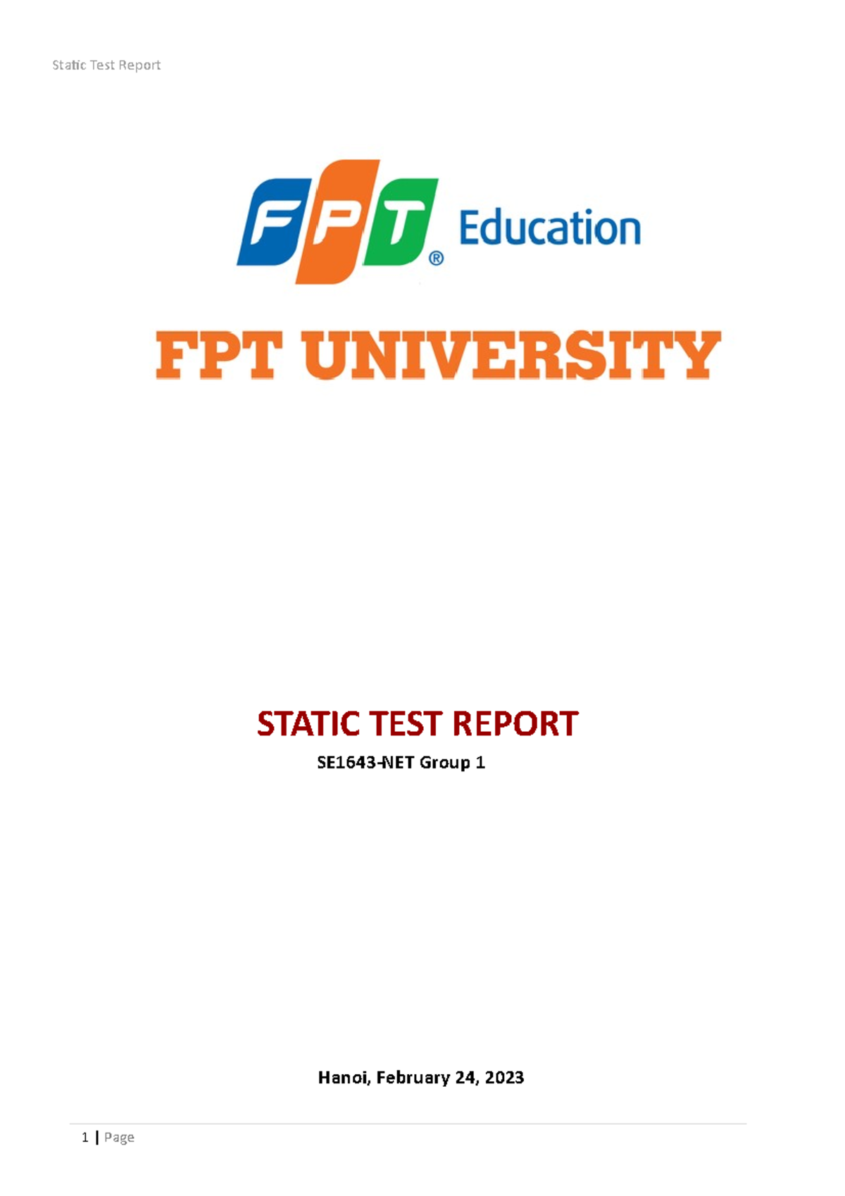 SWT301 Lab2 Group 1 - 123123 - STATIC TEST REPORT SE1643-NET Group 1 ...