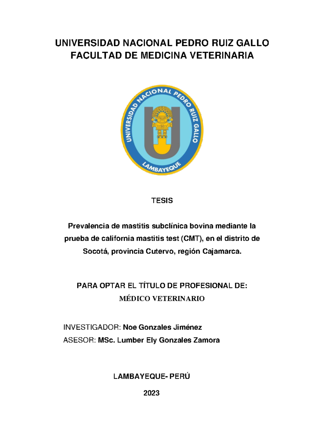 Tesis de Medicina Veterinaria: Prevalencia de Mastitis Subclínica Bovina en - Document Preview