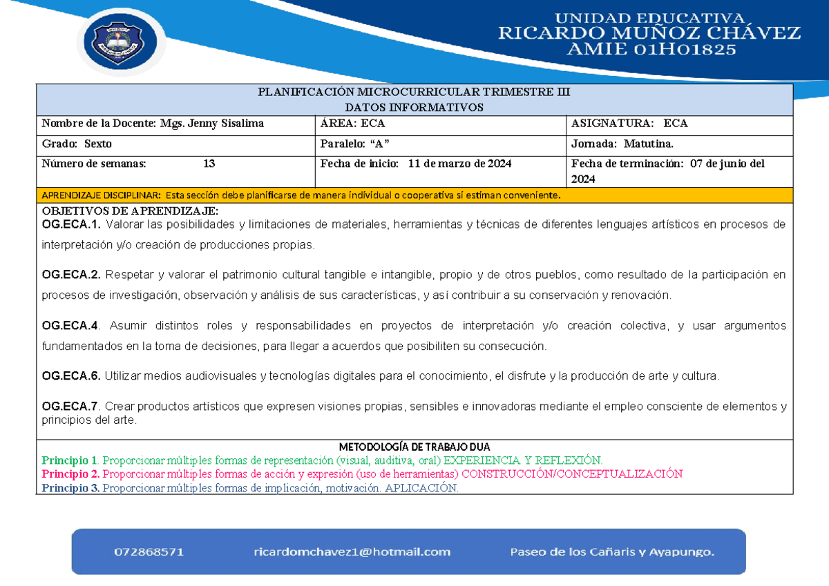 Planificación ECA Sexto Año - Trim III - Mgs. Jenny Sisalima - Studocu