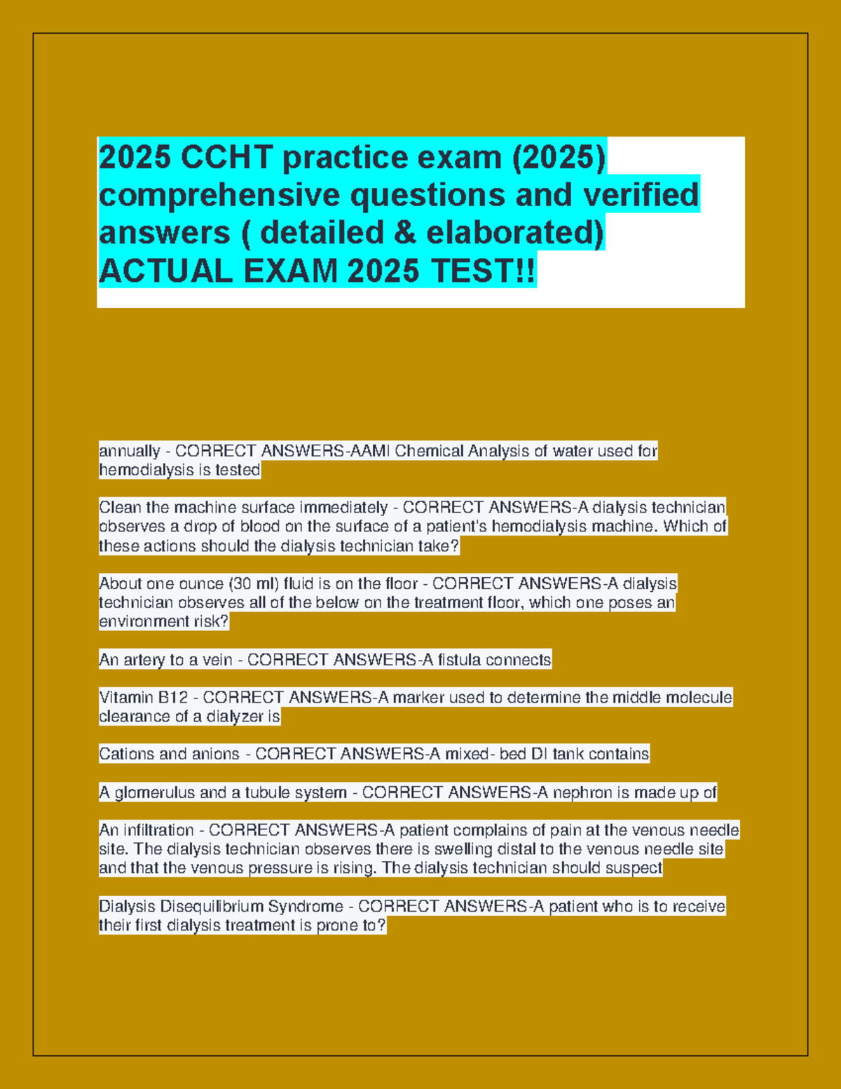 2025 CCHT Final Exam Practice Questions and Verified Answers - Studocu