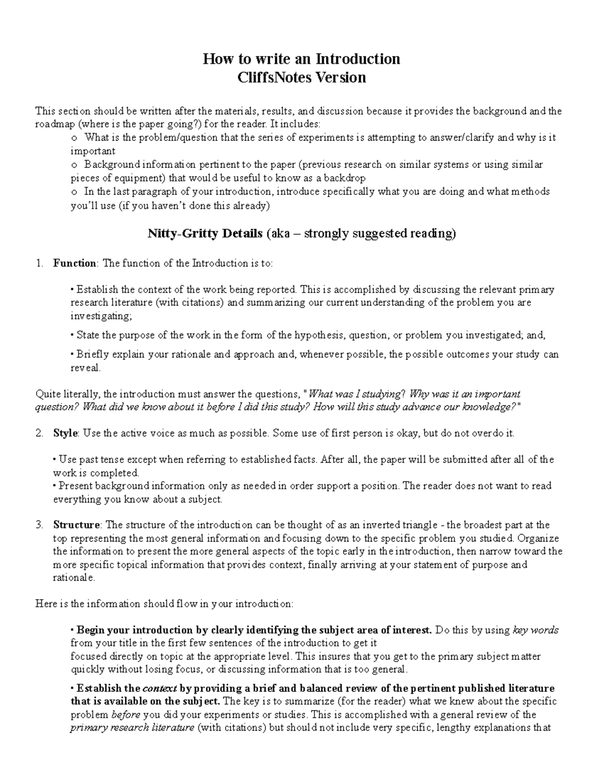 How to write an Introduction - How to write an Introduction CliffsNotes ...