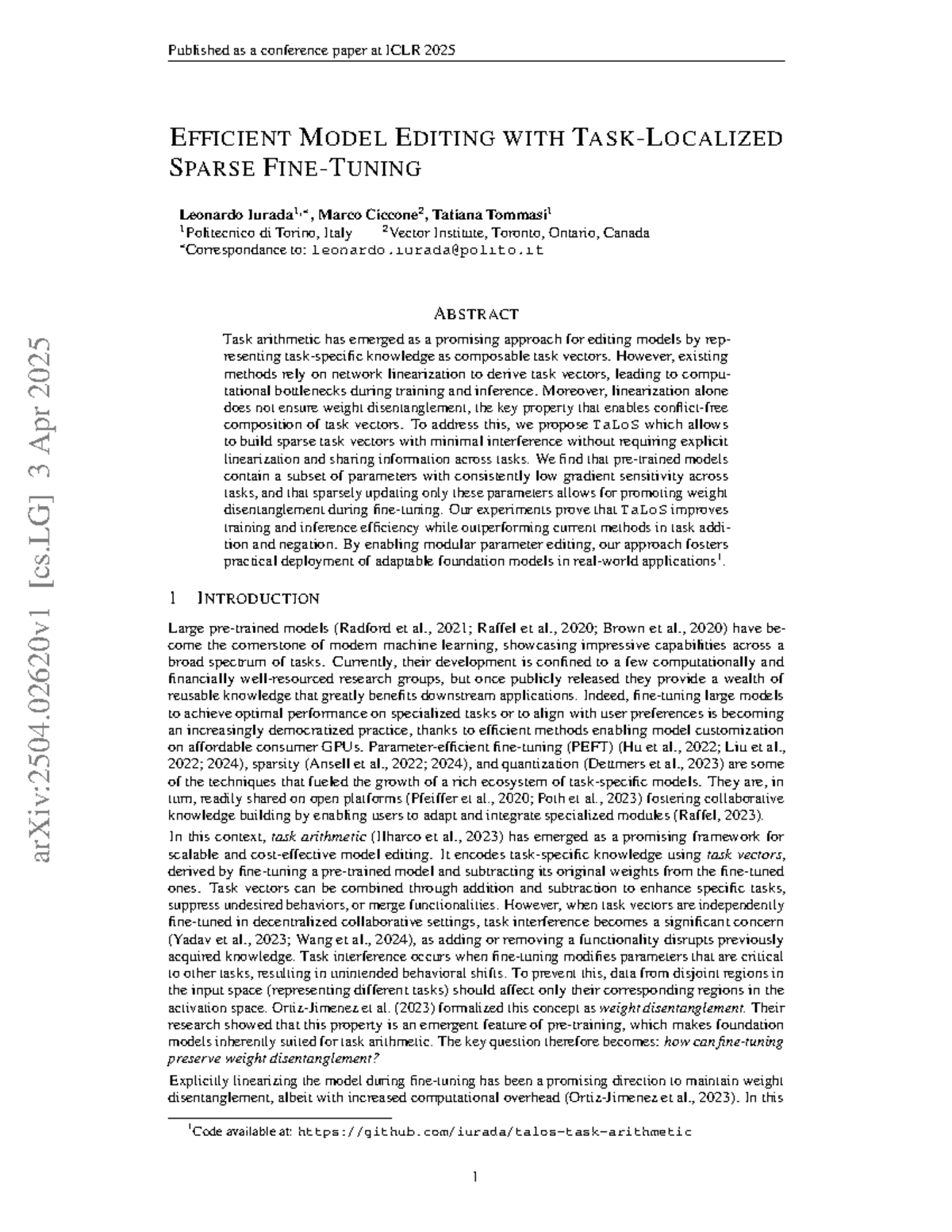 Efficient Model Editing via Task-Localized Sparse Fine-Tuning (ICLR ...