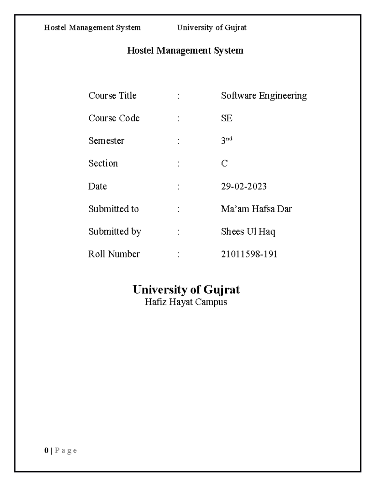 Hostel Management System Overview - SE 3rd Semester C - Studocu