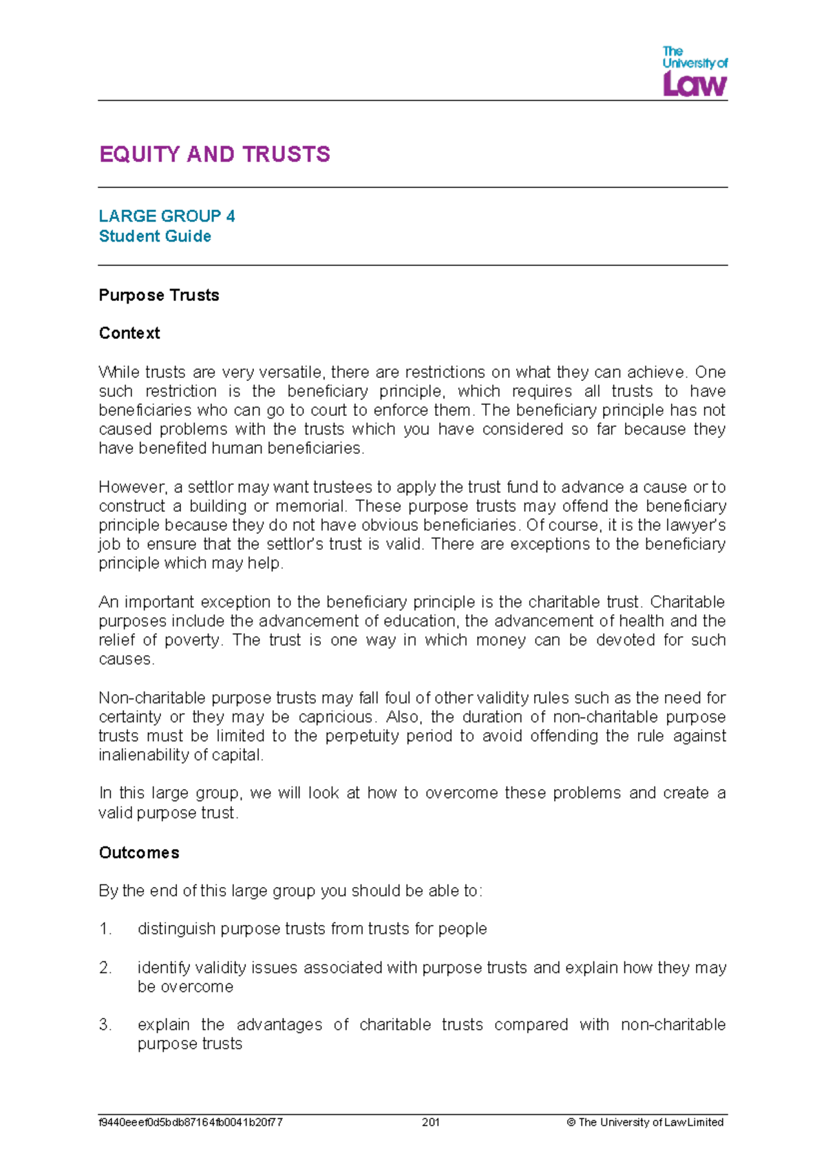 Lecture 4 - student guide - EQUITY AND TRUSTS LARGE GROUP 4 Student ...