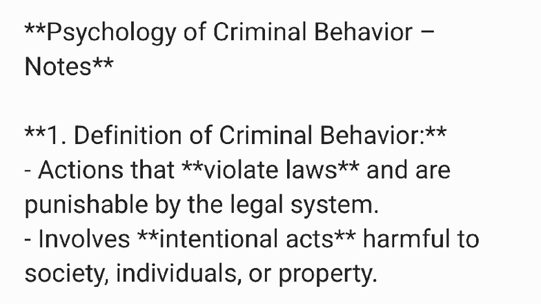 Psychology of Criminal Behavior Notes (251111, 125840) - Studocu
