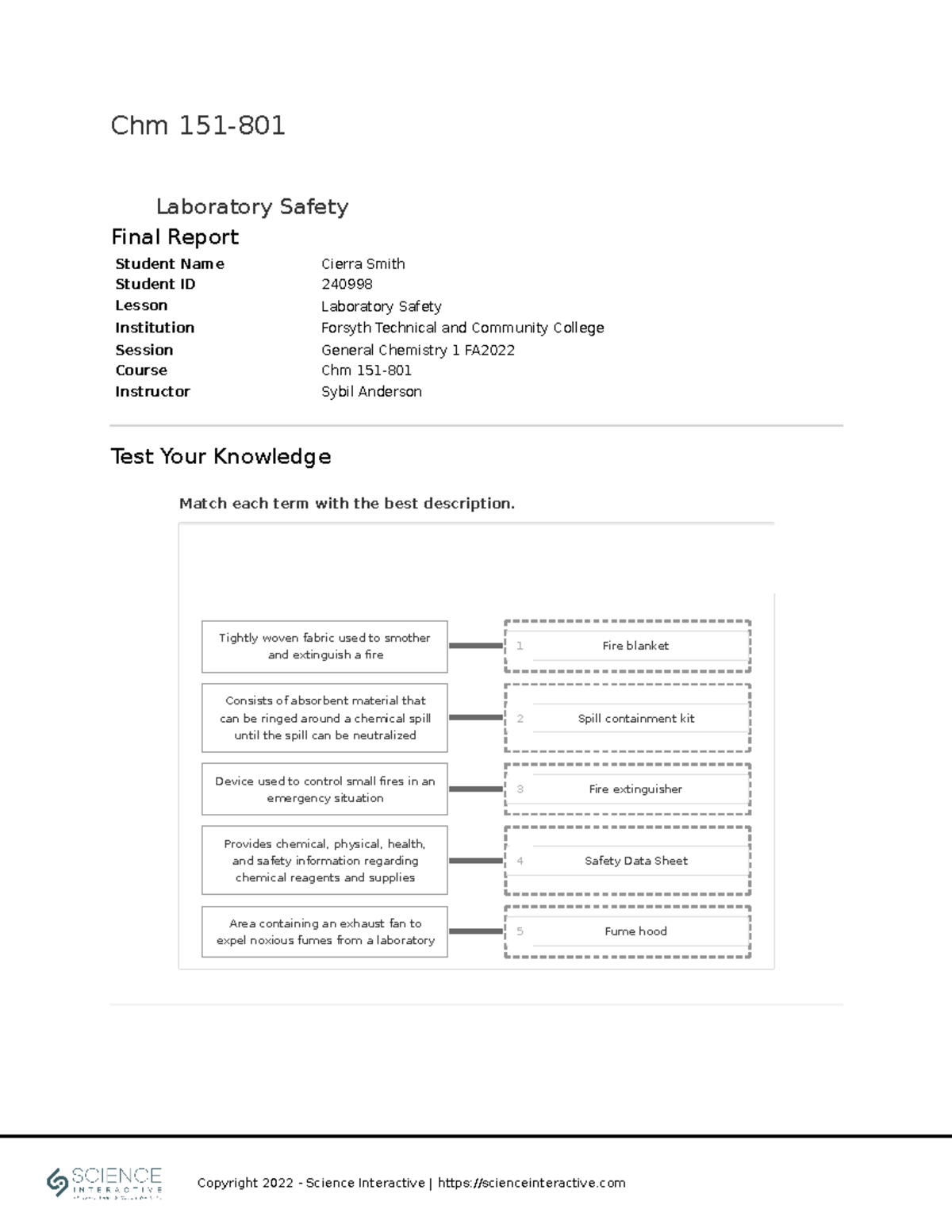 Chm 151- Lab Safety Final Report for Student ID 240998 - Studocu