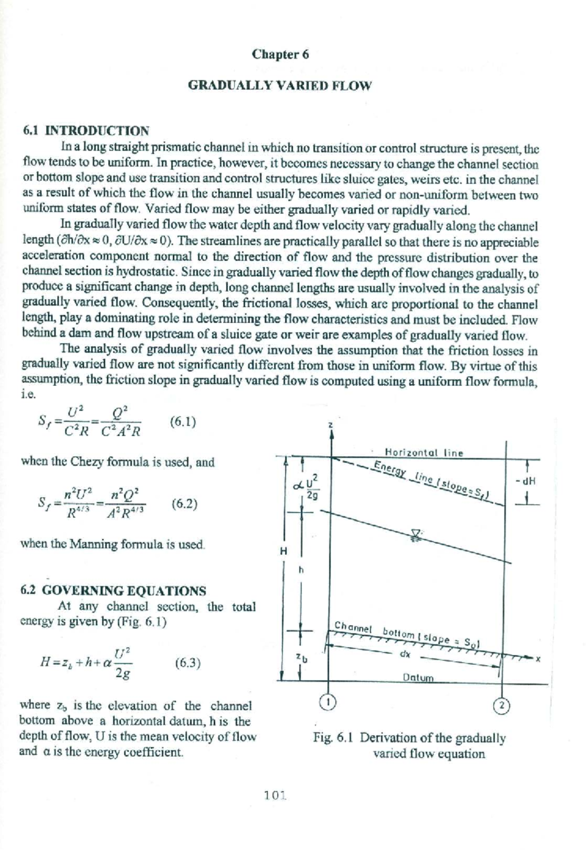 Chapter 6: Gradually Varied Flow Analysis in Prismatic Channels - Studocu