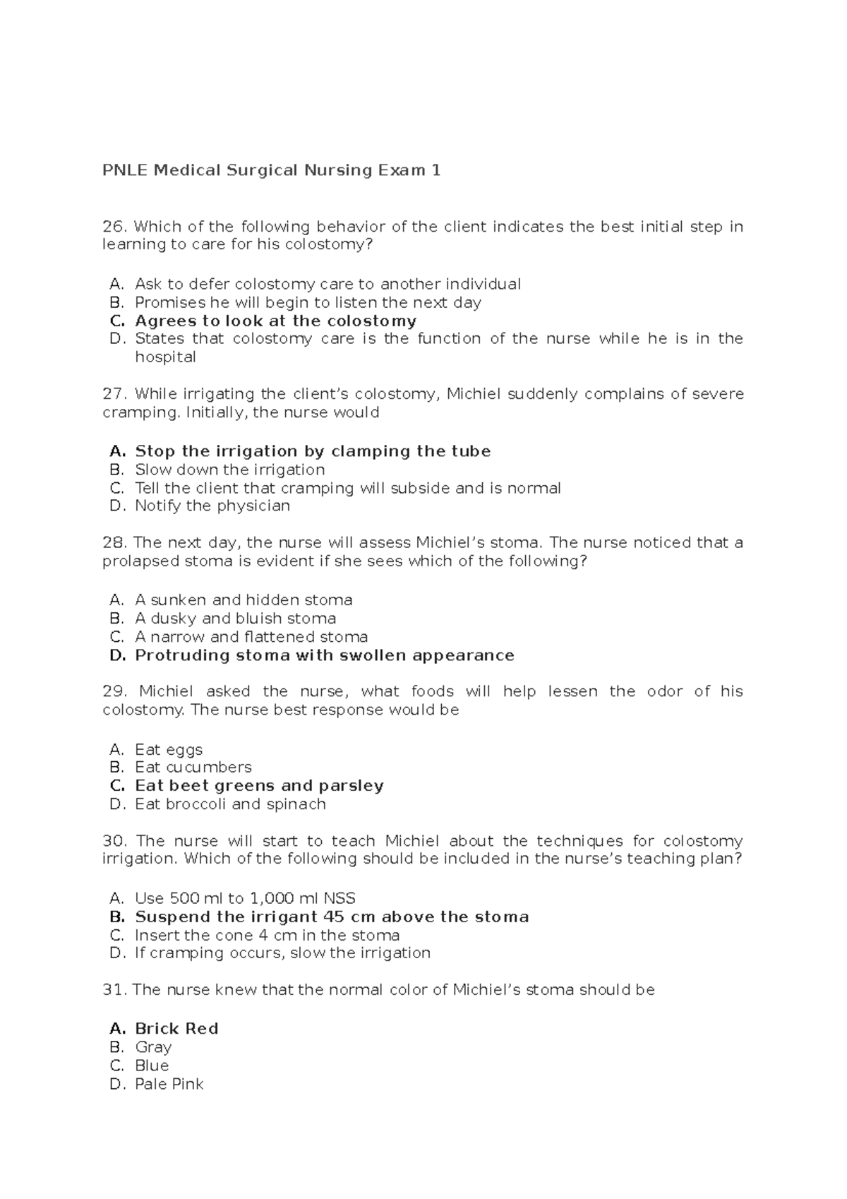 PNLE Medical Surgical Nursing Exam 1 - Practice Questions and Answers ...