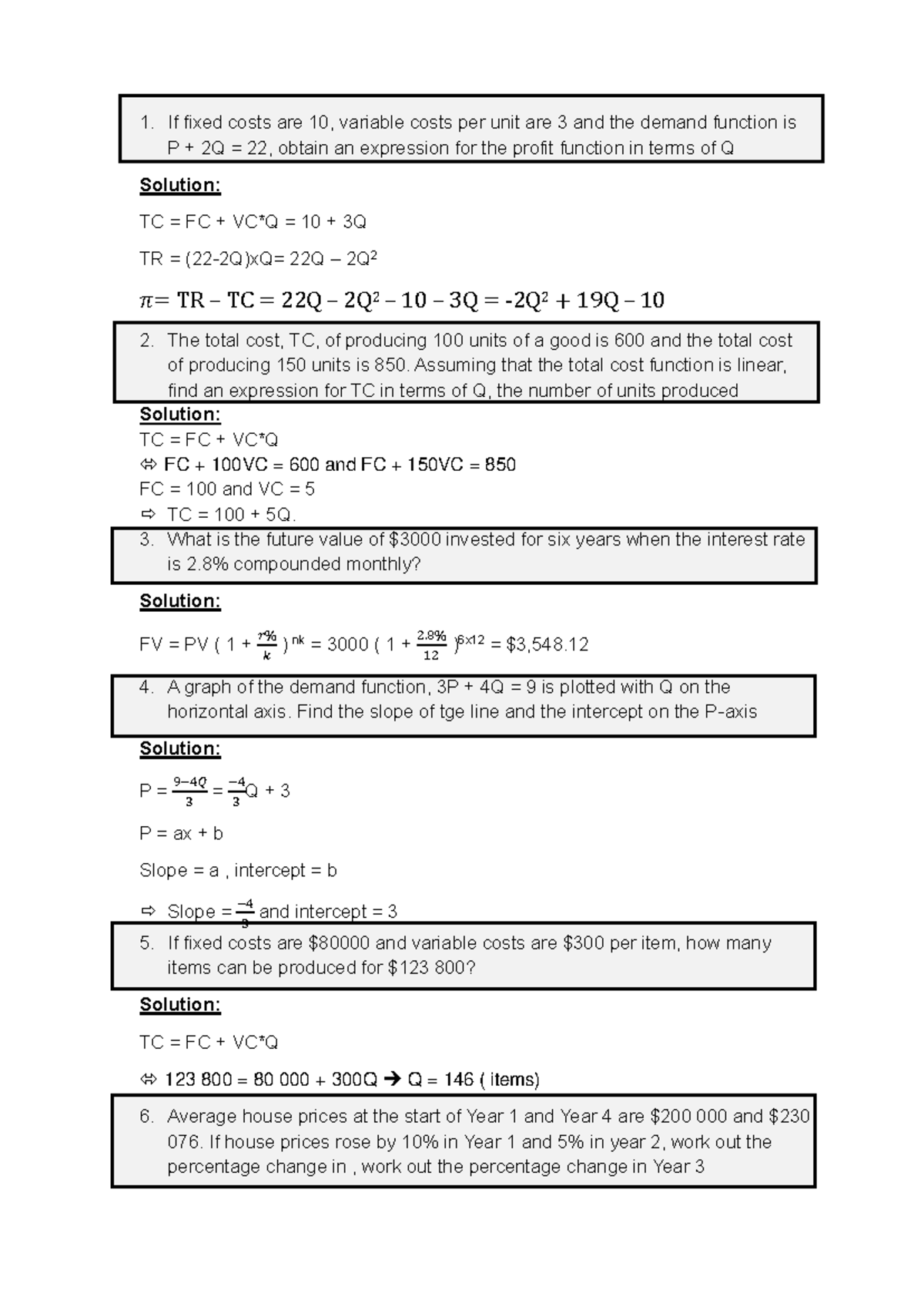 Sample Quiz Solutions - Math for Business (BA282IU) - Studocu