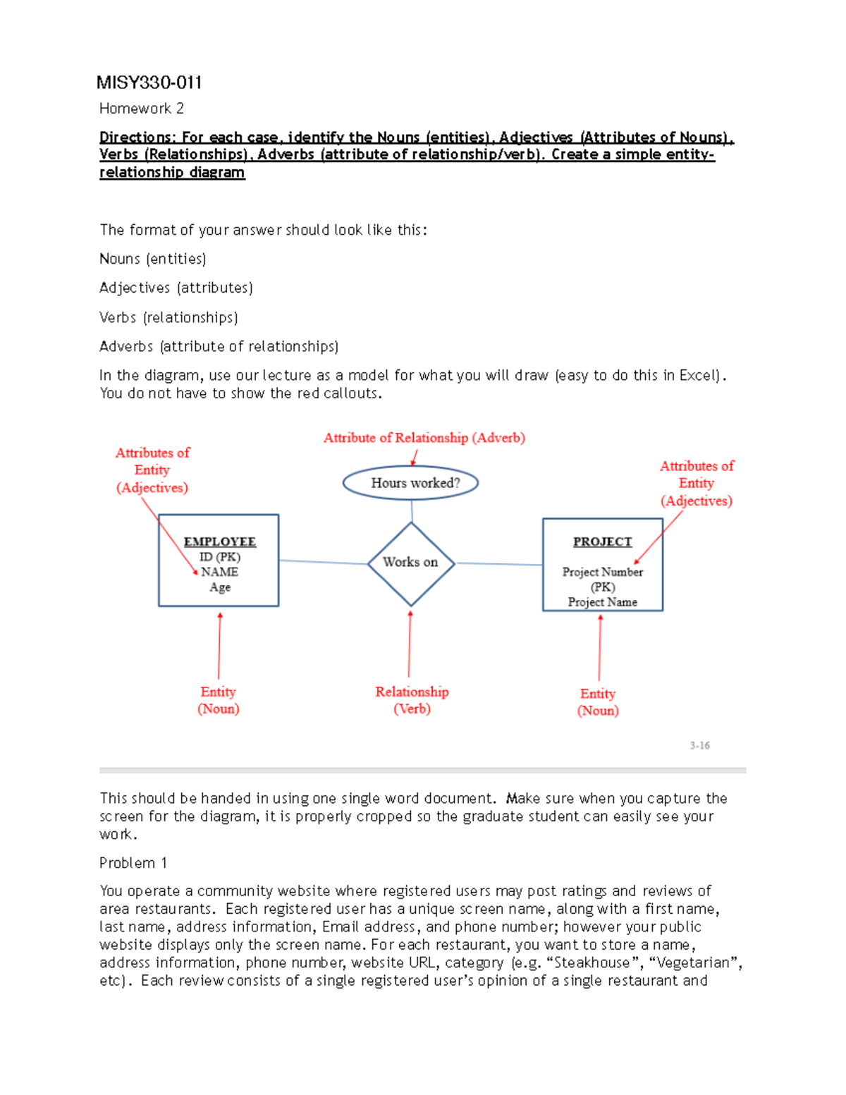 Homework 2 - Entity Relationship Diagram Guide for MISY330 - Studocu