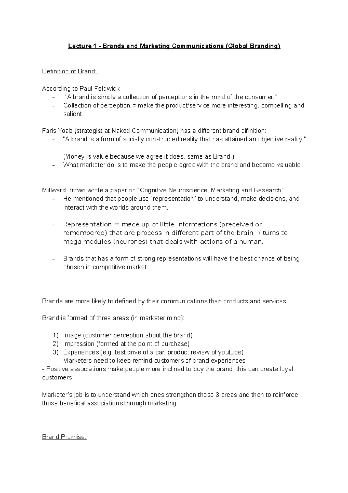 Summary - lecture 1 and 2 - Lecture 1 Brands and Marketing ...