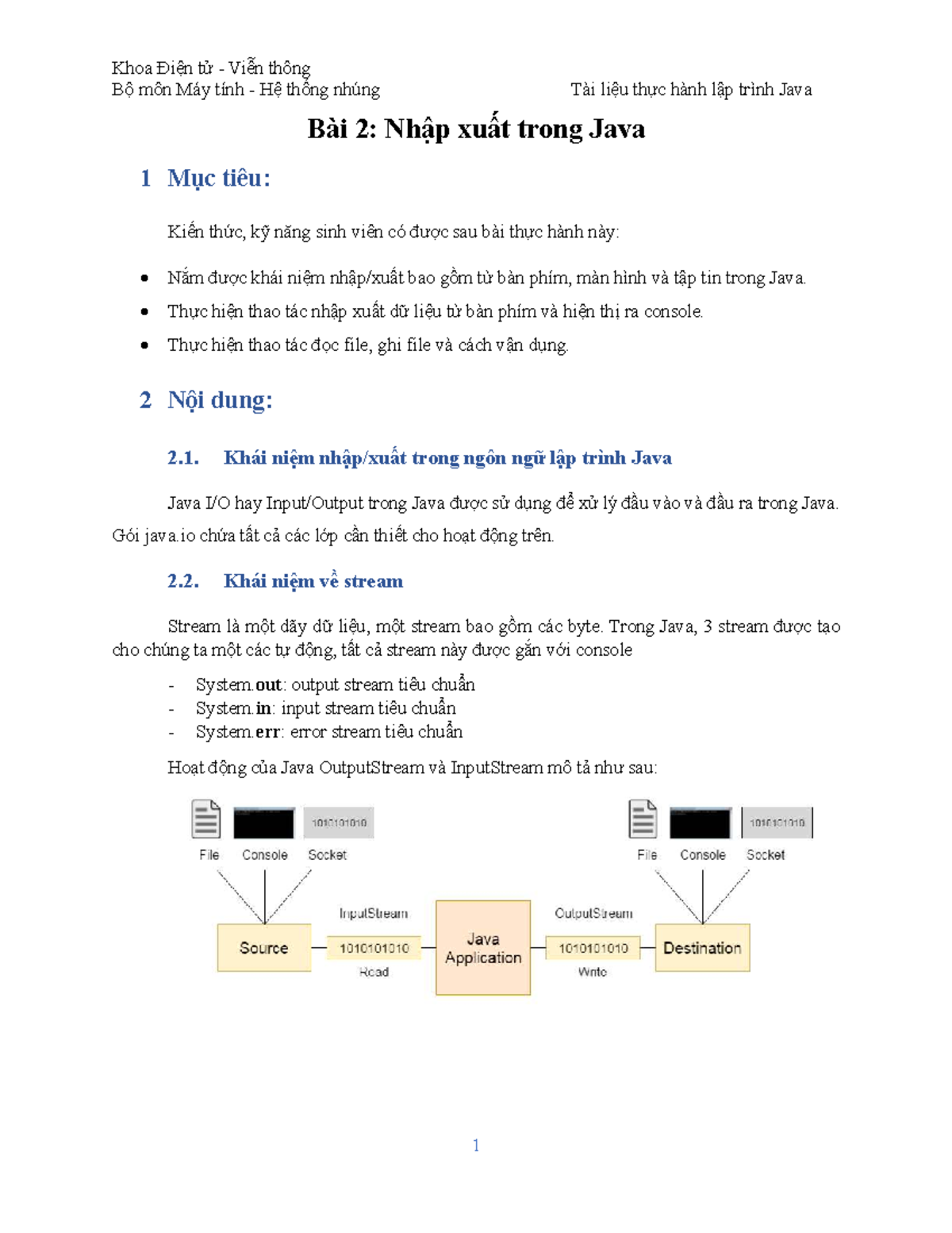 Lab 2: Nhập Xuất Dữ Liệu Trong Java - Khoa Điện Tử Viễn Thông - Studocu