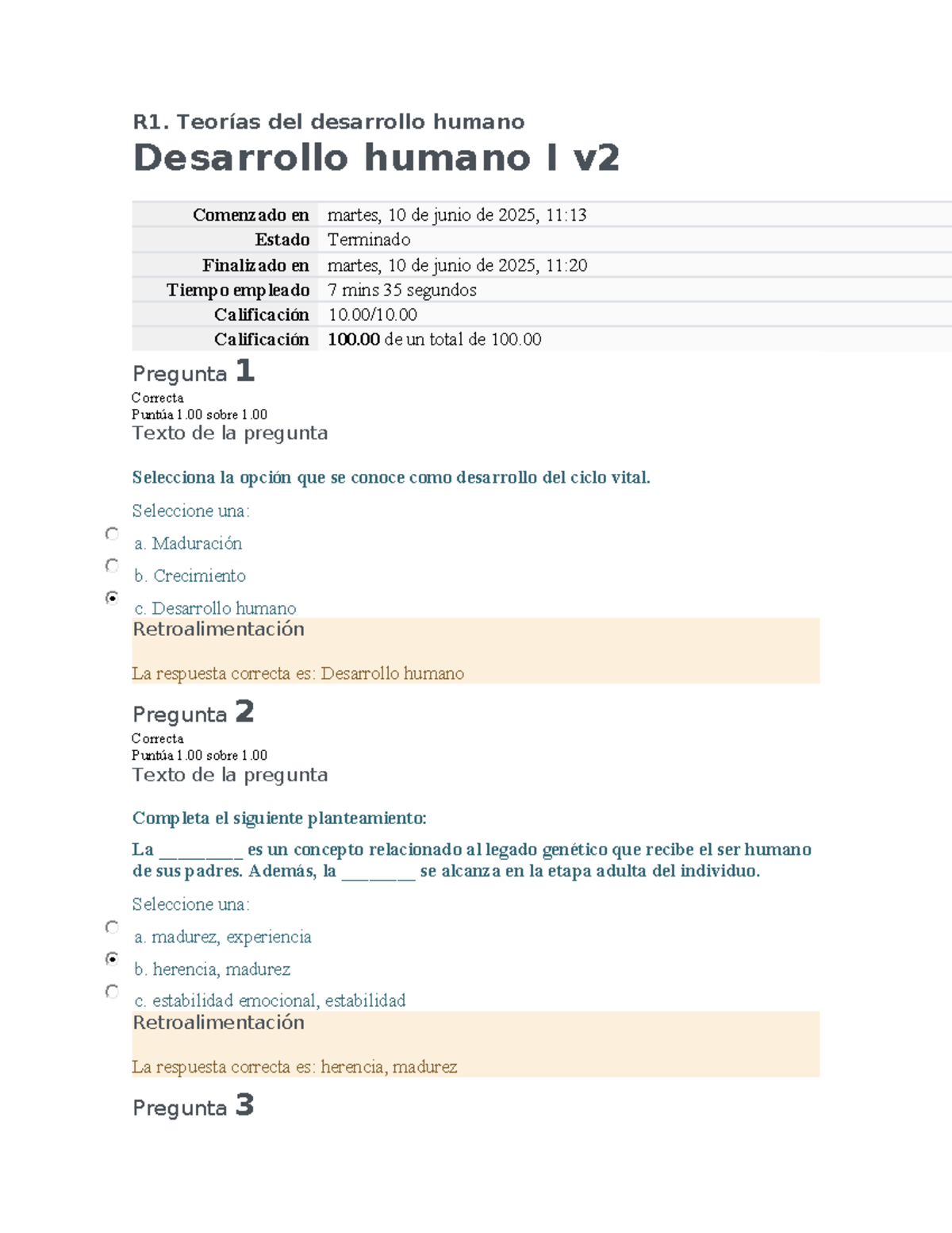 R1. Teorías del Desarrollo Humano - Examen Final - Studocu