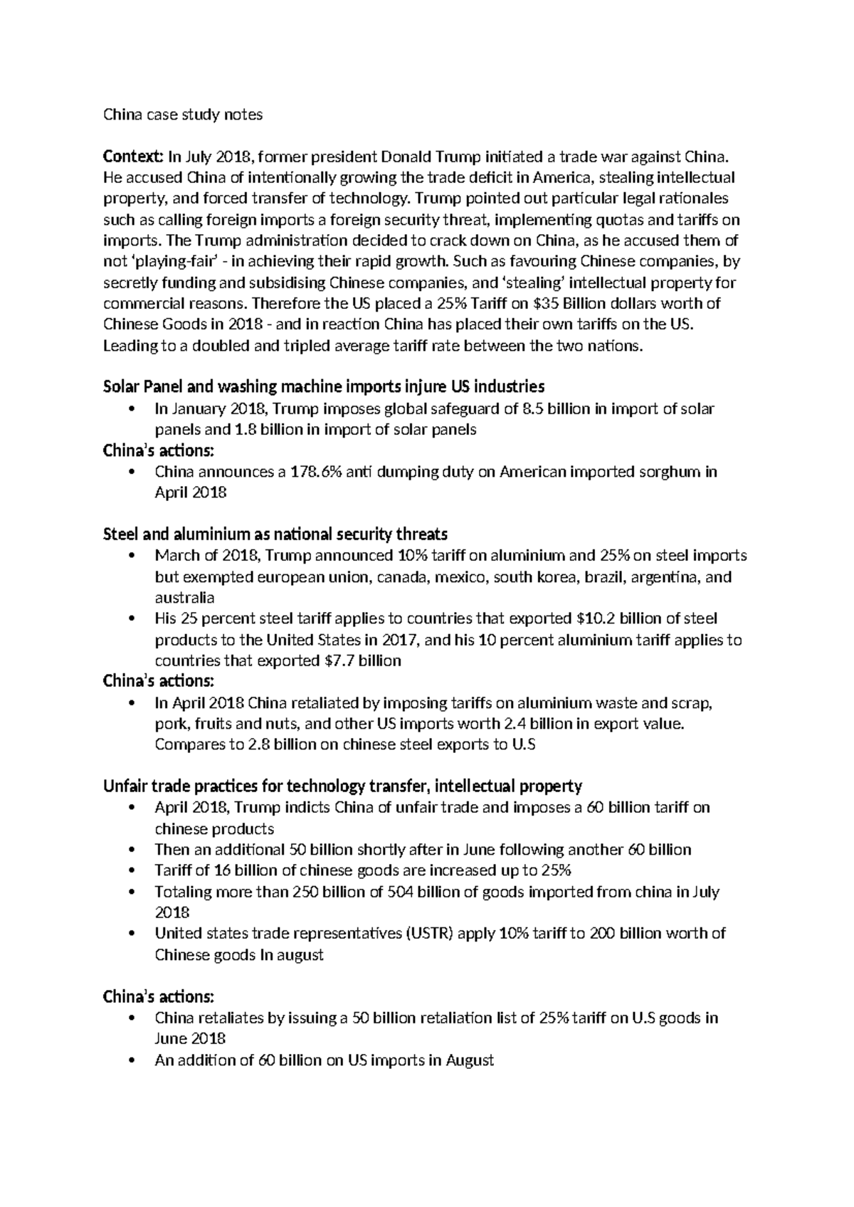 China Case Study Notes: Trade Wars, Policies, and Economic Reforms ...