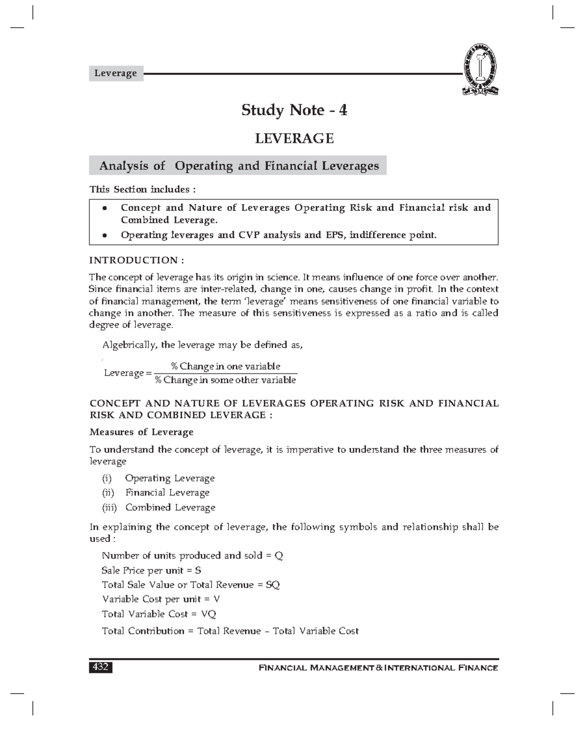 Financial Management studynote 4 - Leverage Study Note - 4 LEVERAGE ...