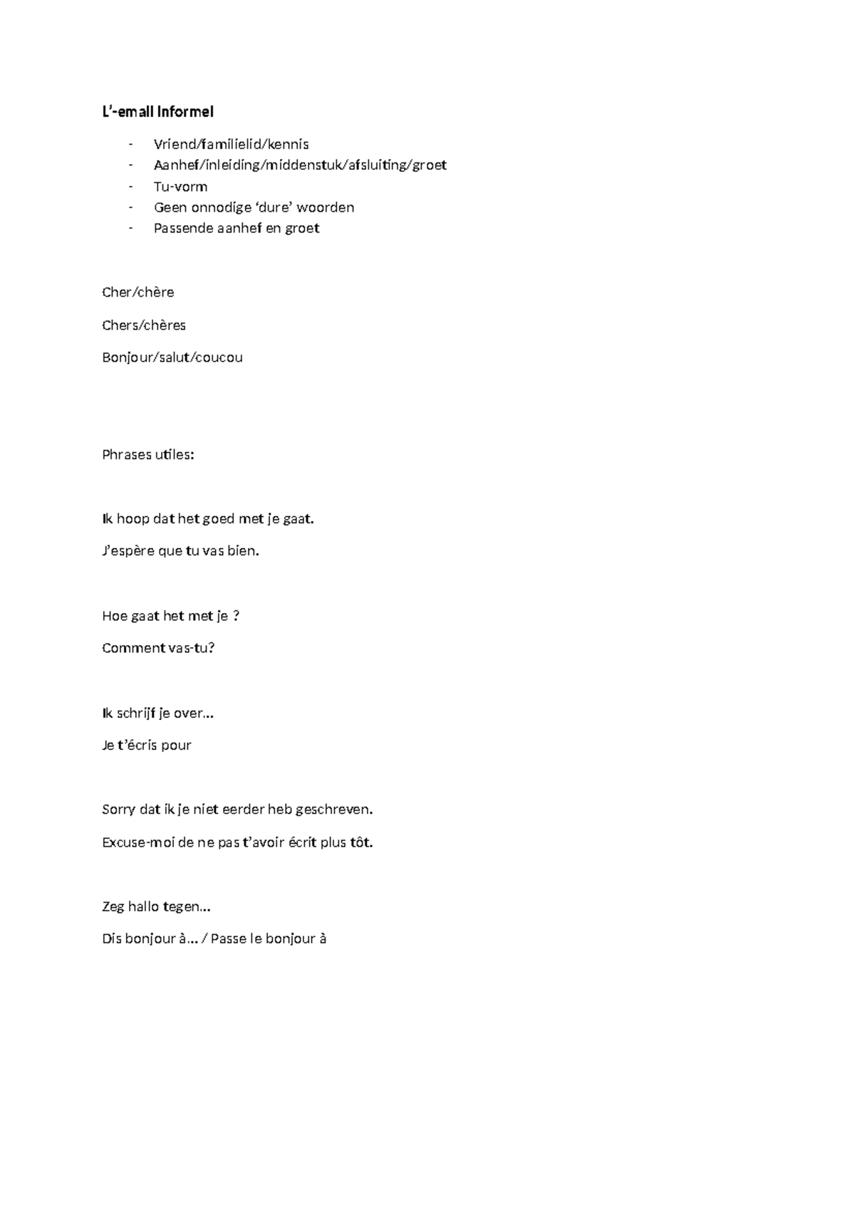 Toetsstof Franse Emails: Informeel en Formeel - Schrijven (FR101 ...