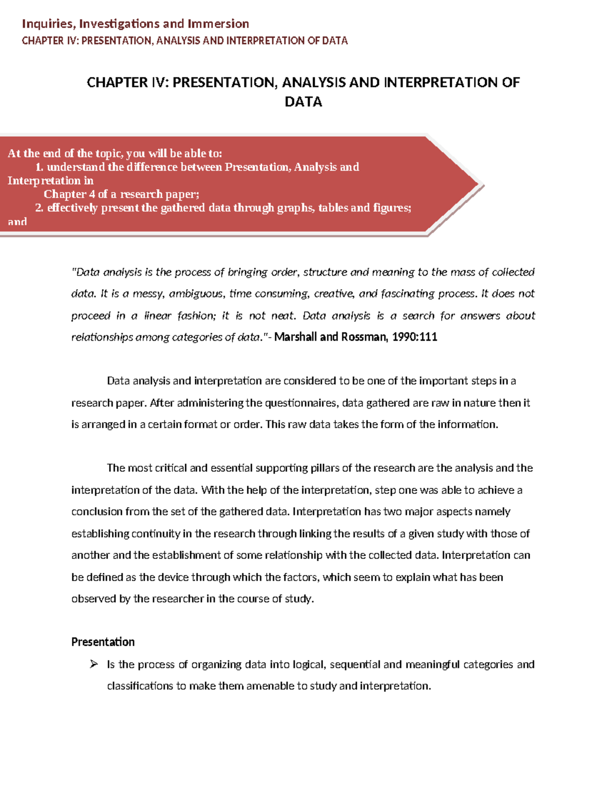 W17 Chapter IV: Data Presentation, Analysis and Interpretation - Studocu