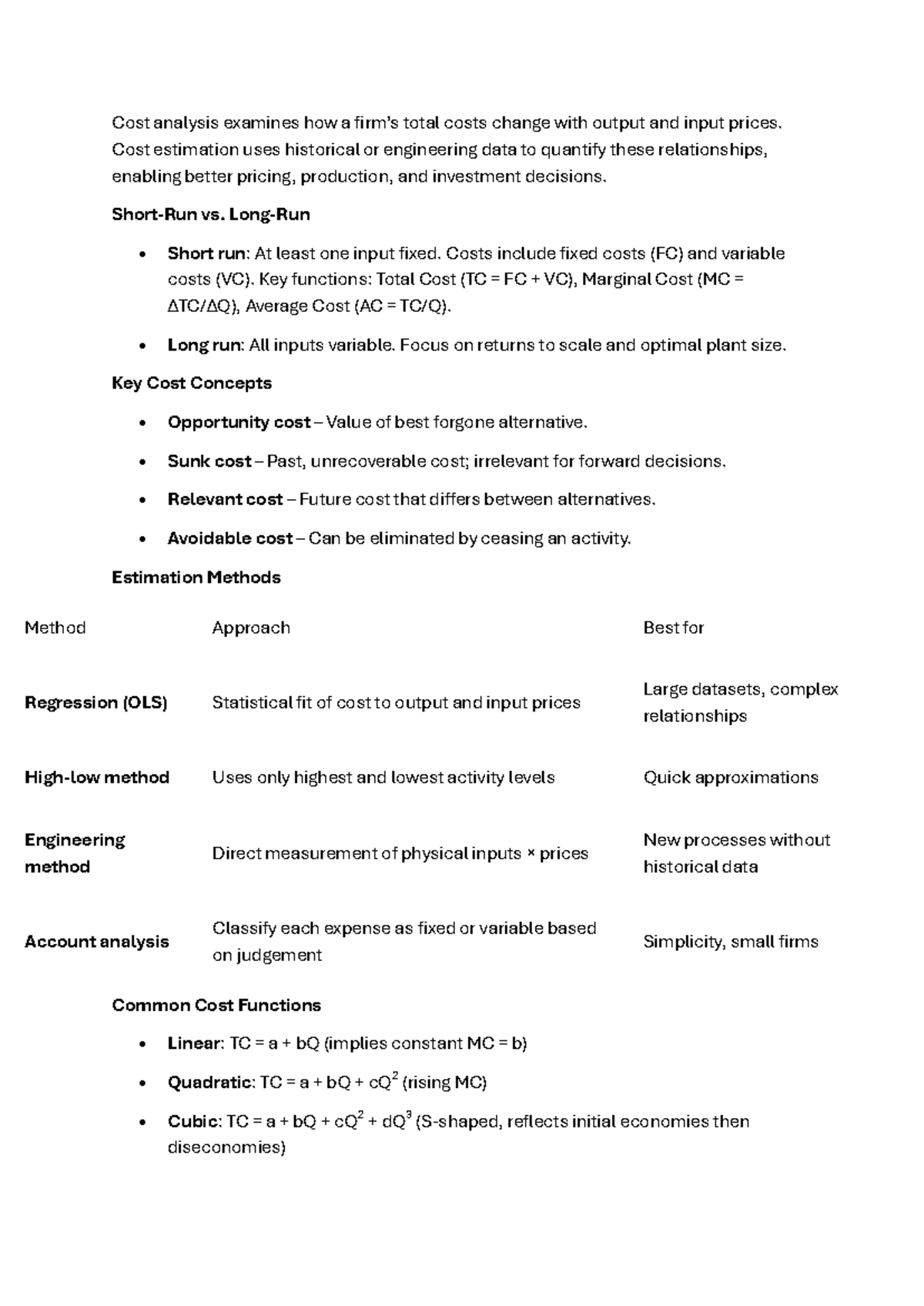 Cost Analysis: Understanding Cost Functions and Estimation Methods ...