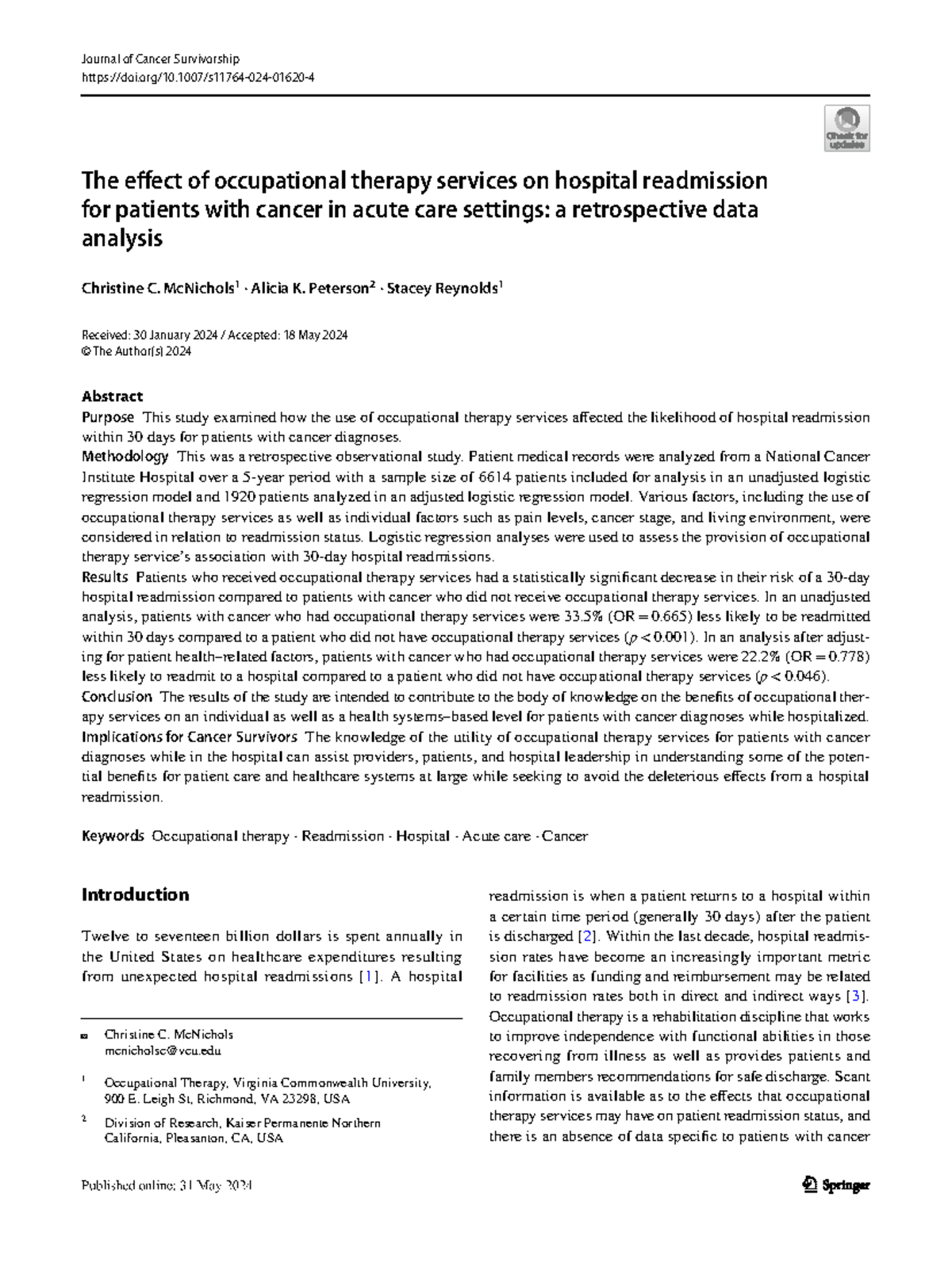 The Impact of Occupational Therapy on 30-Day Readmission Rates in ...