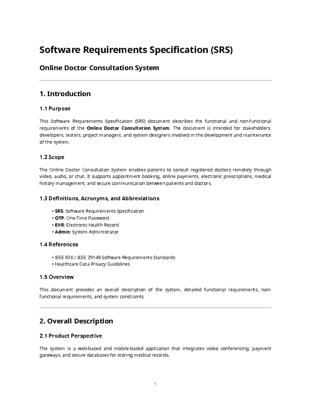 SRS for Online Doctor Consultation System: Functional & Nonfunctional ...