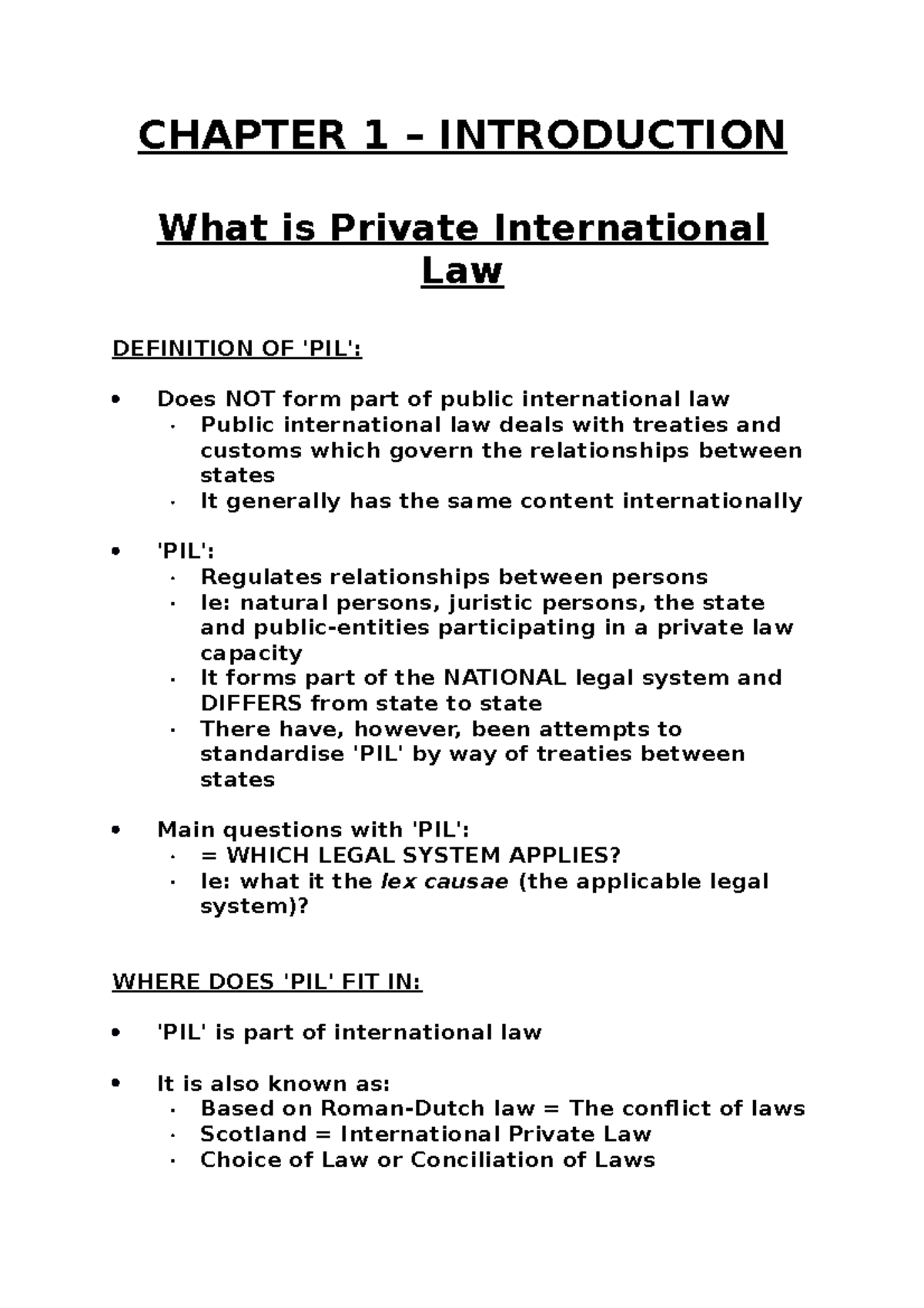 Chapter 1: Introduction to International Private Law (PIL) - Studocu