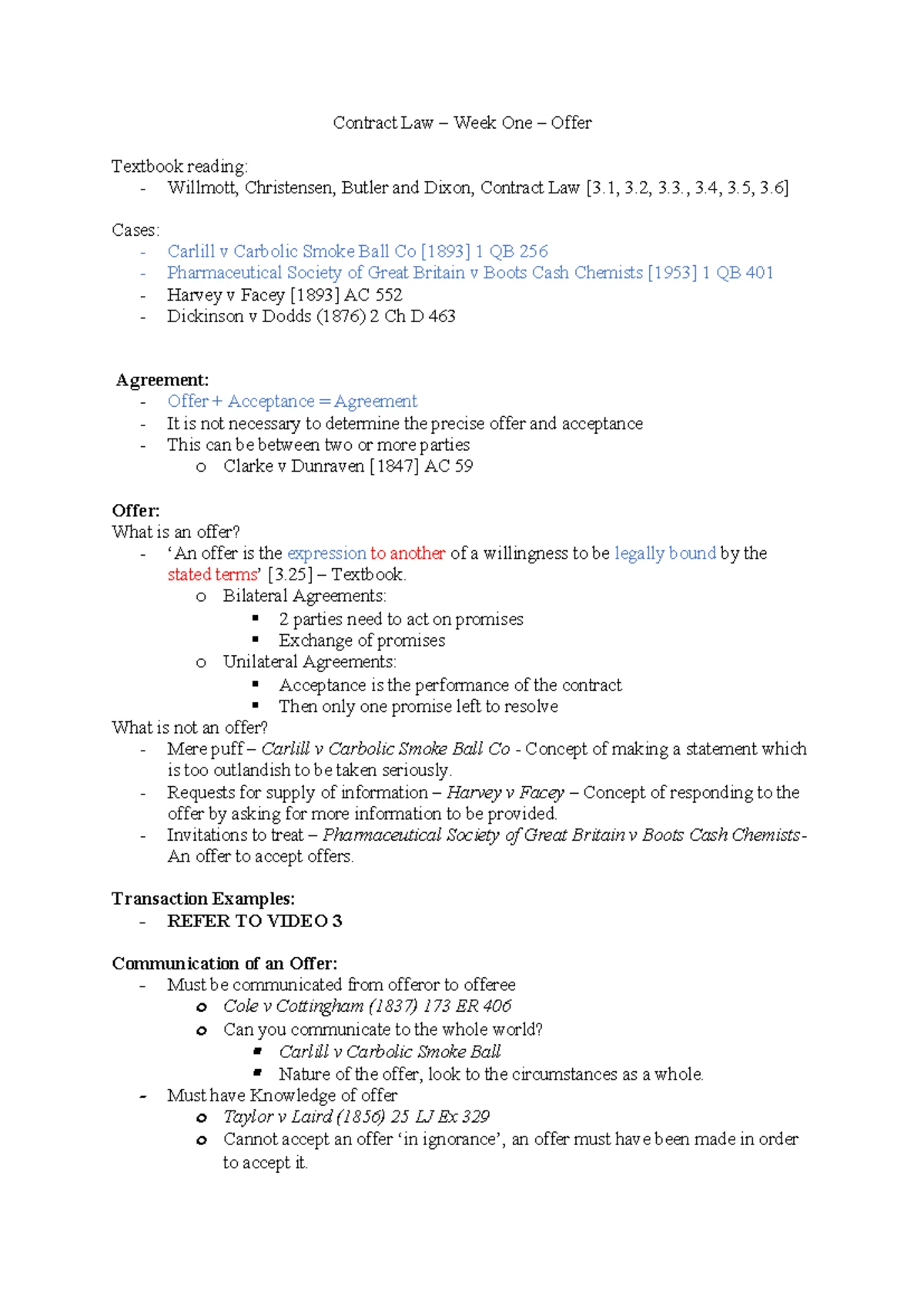 Contract Law LLB202 Tutorial Questions - Week 3 Overview and Analysis ...