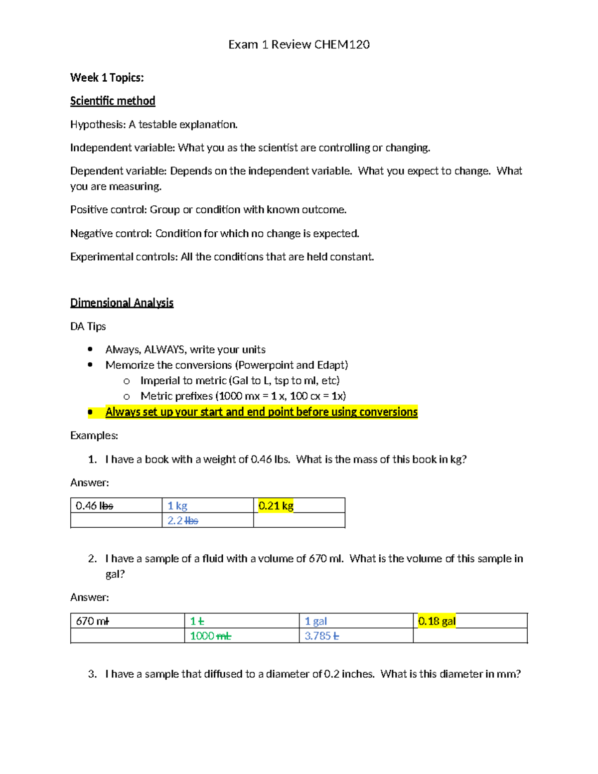 CHEM120 Exam 1 Comprehensive Review Guide for Week 1 Topics - Studocu