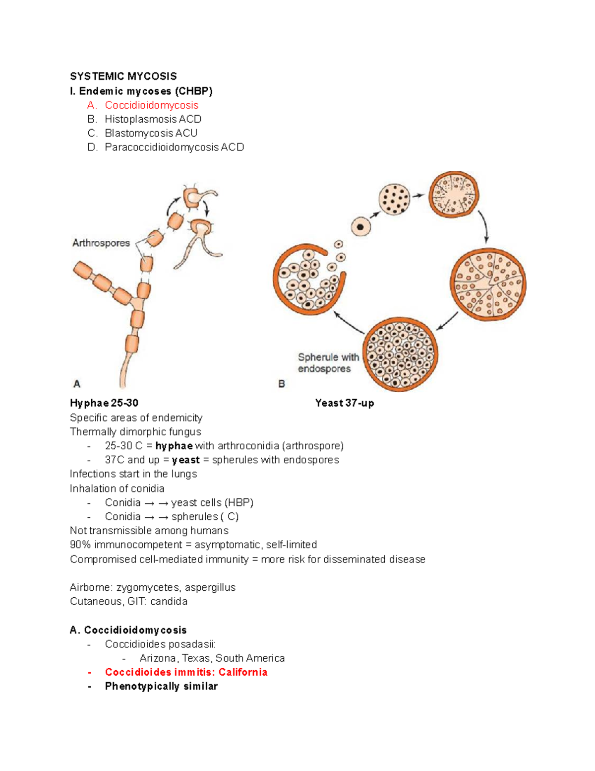 Systemic Mycosis Overview: Key Concepts and Infections (CHBP, ACD, ACU ...
