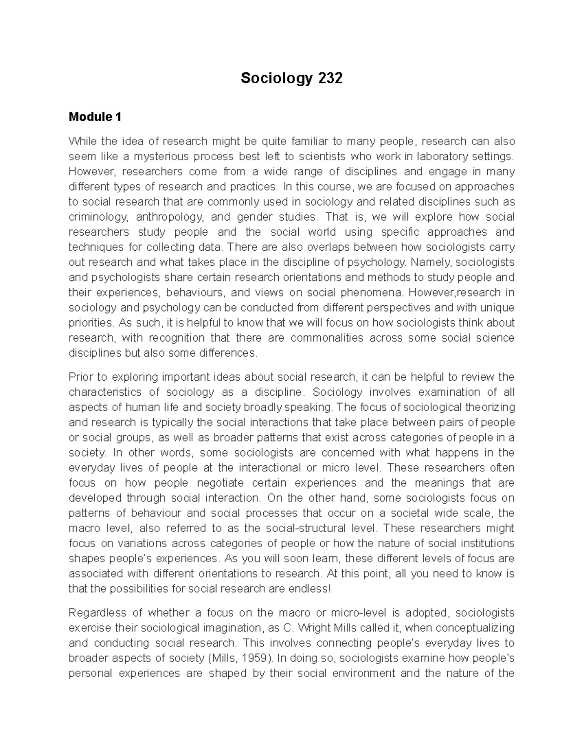 SOC 232 - Summary of Module 1: Approaches to Social Research - Studocu