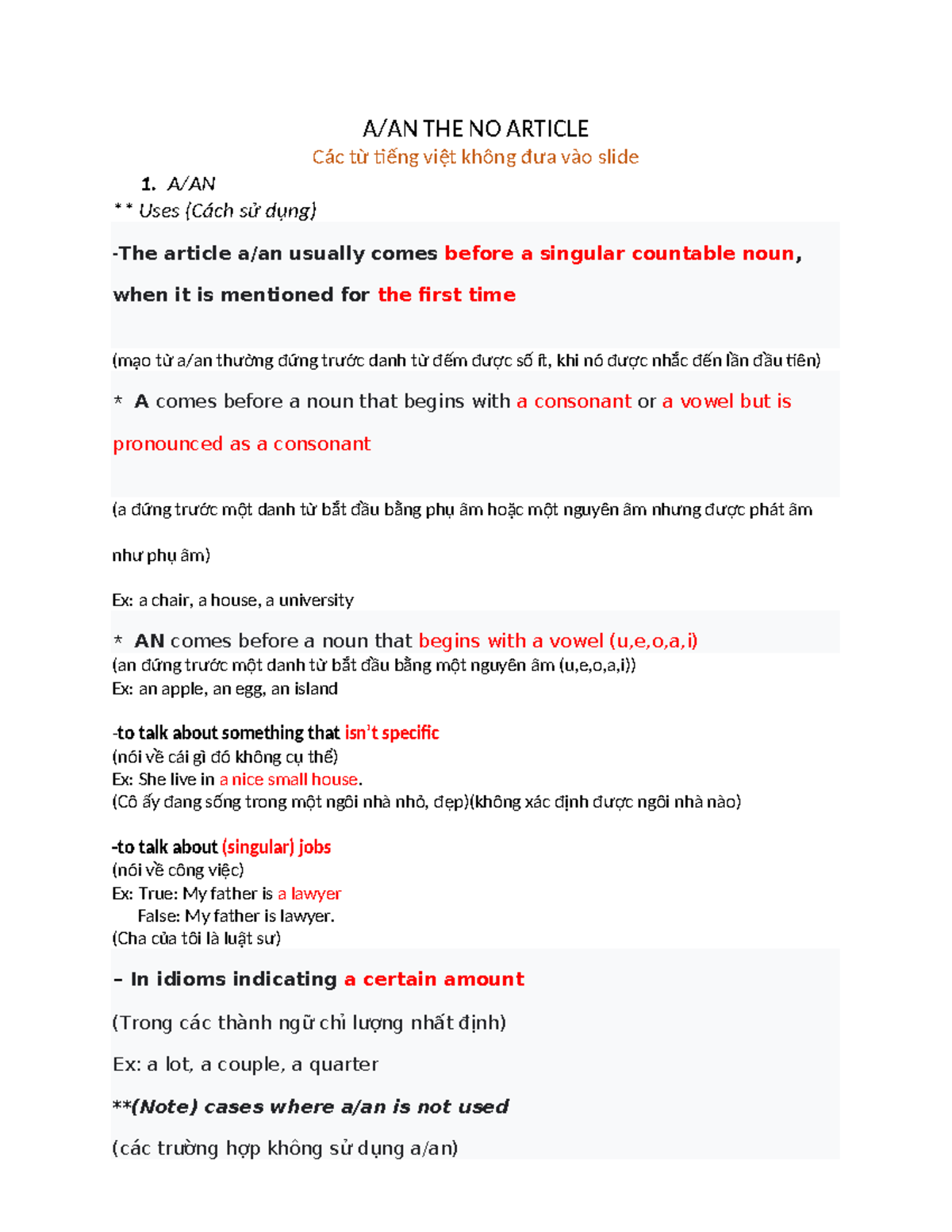 Understanding A/AN and THE: Article Usage Guide (ENG 101) - Studocu