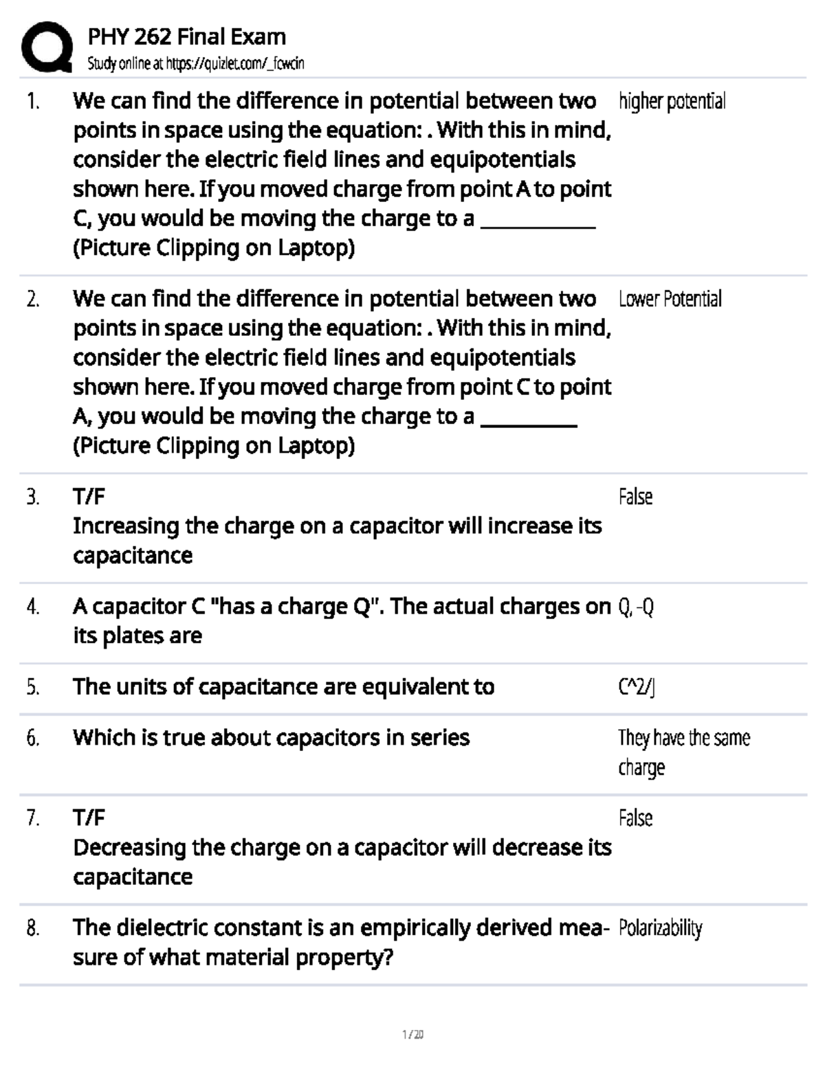 Q PHY 262 Final Exam Study Guide: Key Concepts and Formulas - Studocu