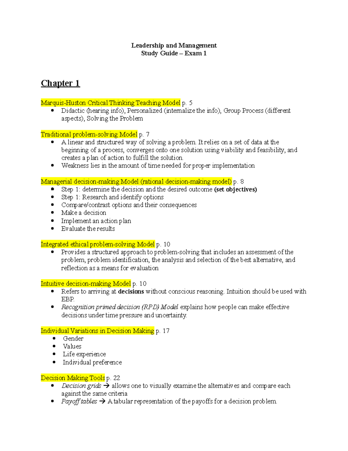 Leadership and Management Study Guide - Exam 1 (L&M 101) - Studocu