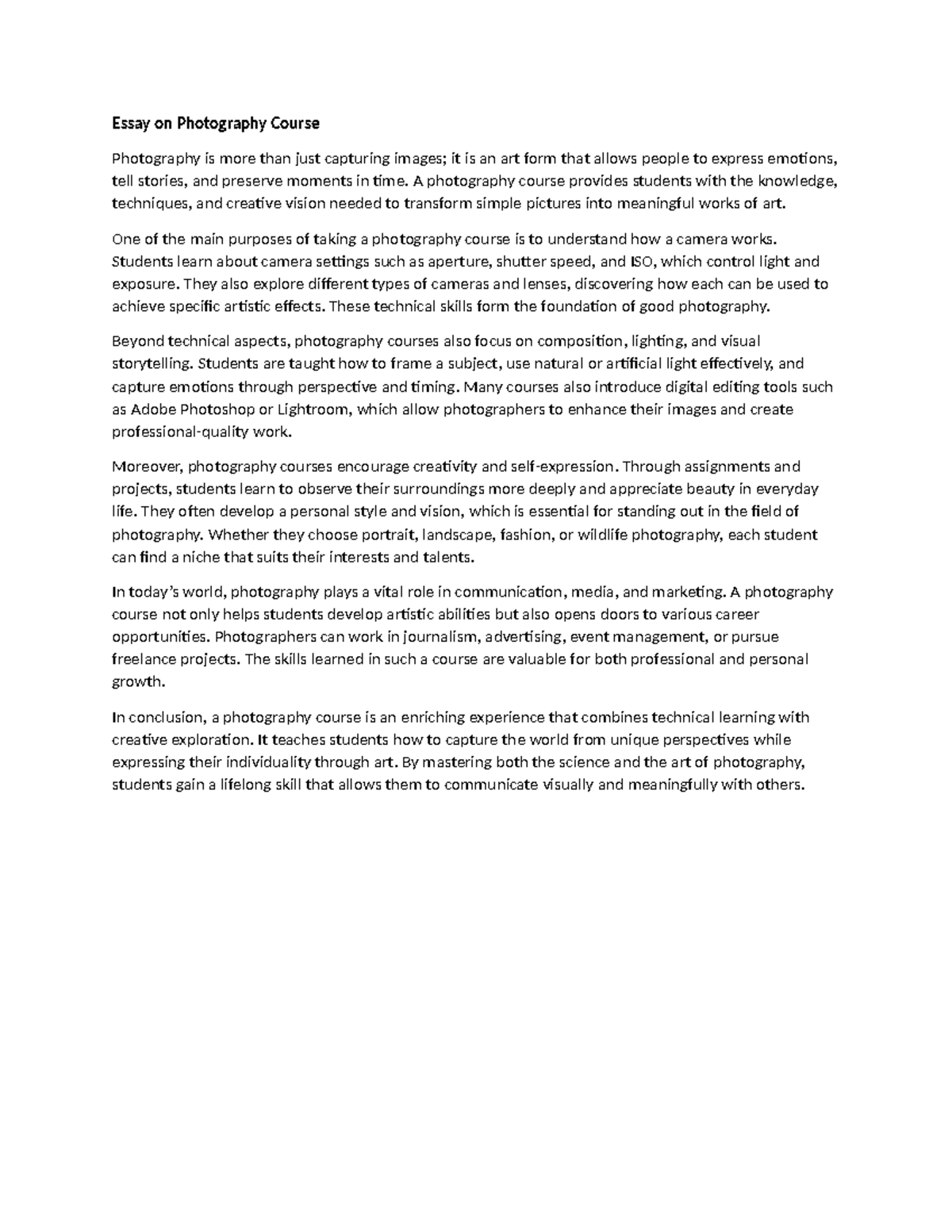 Photography Course Essay: Mastering Art & Technique in Visual ...