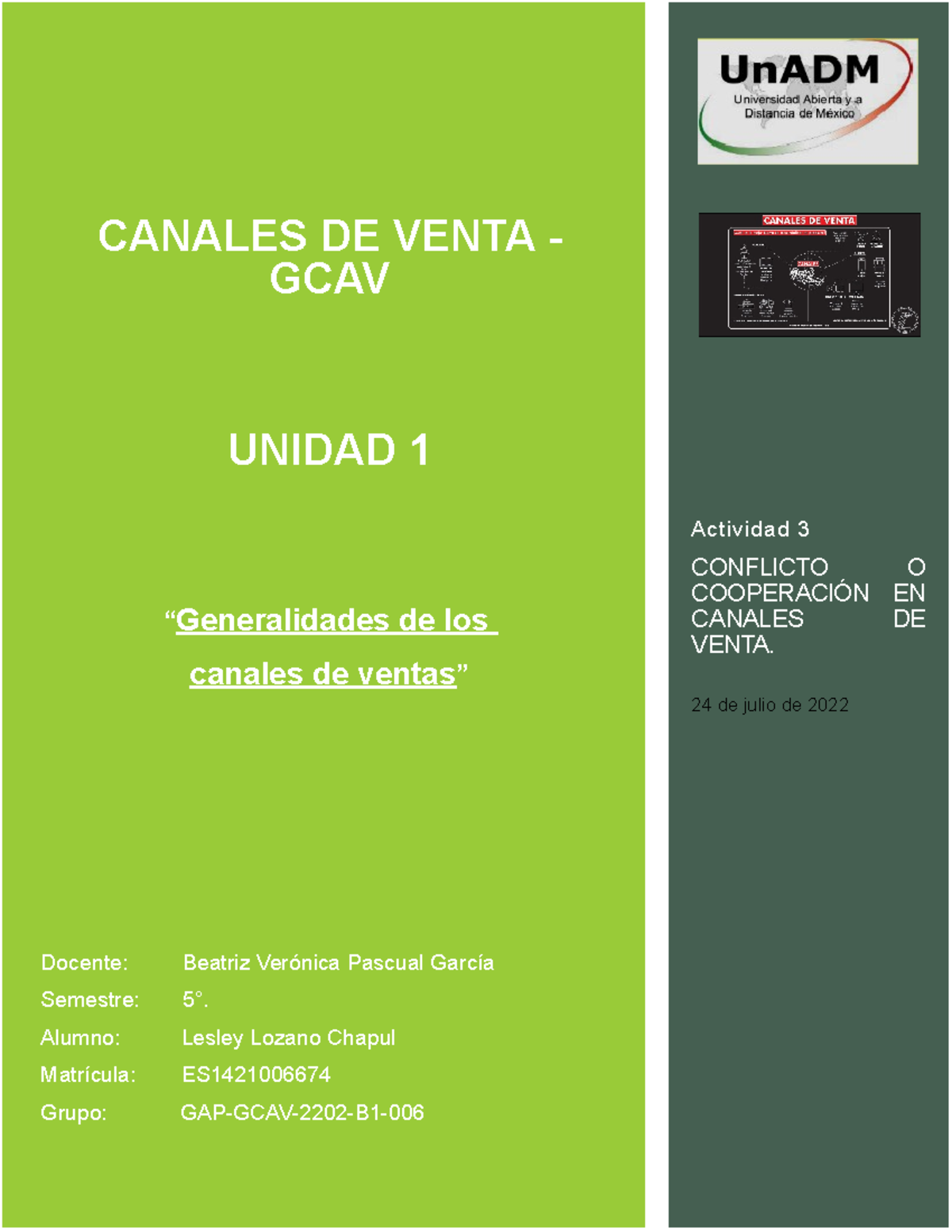 GCAV U1 A3 LELC - Conflicto y Cooperación en Canales de Venta - Studocu