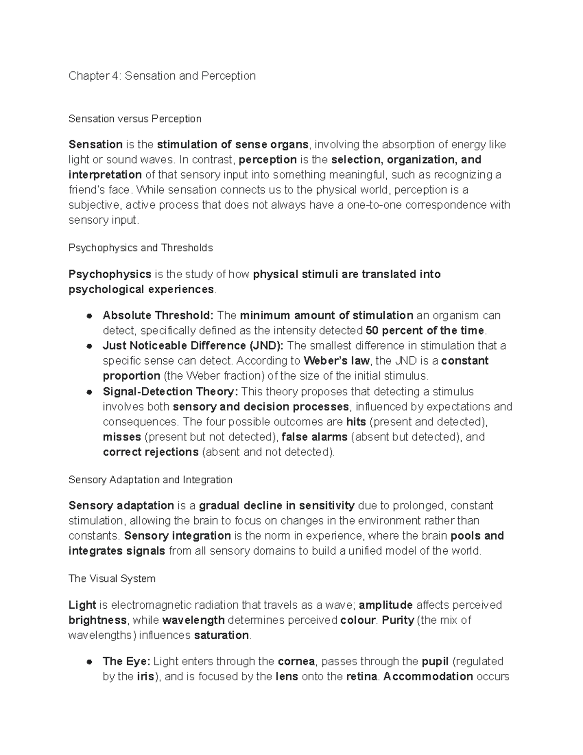 Psych 101: Chapter 4 - Sensation and Perception Overview - Studocu