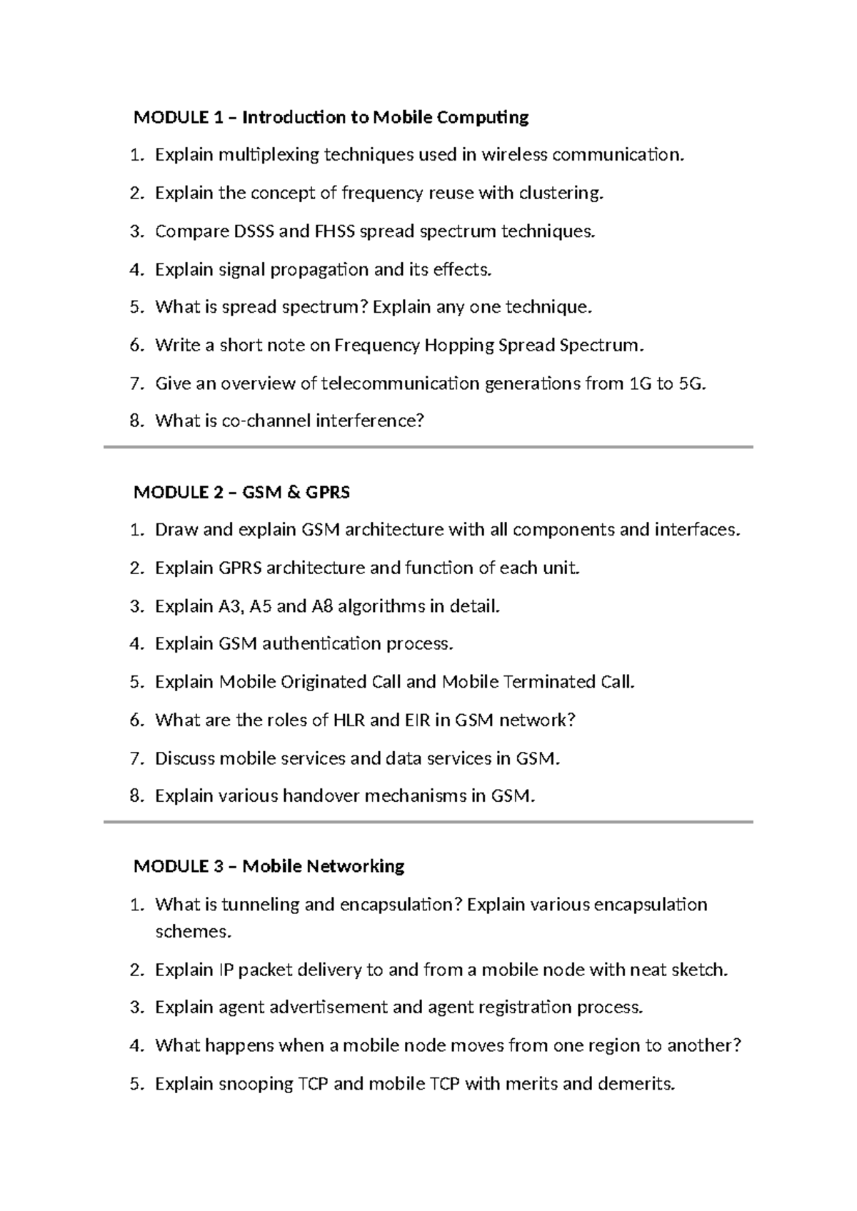 MC All Module Wise Exam Important Questions on Mobile Computing - Studocu