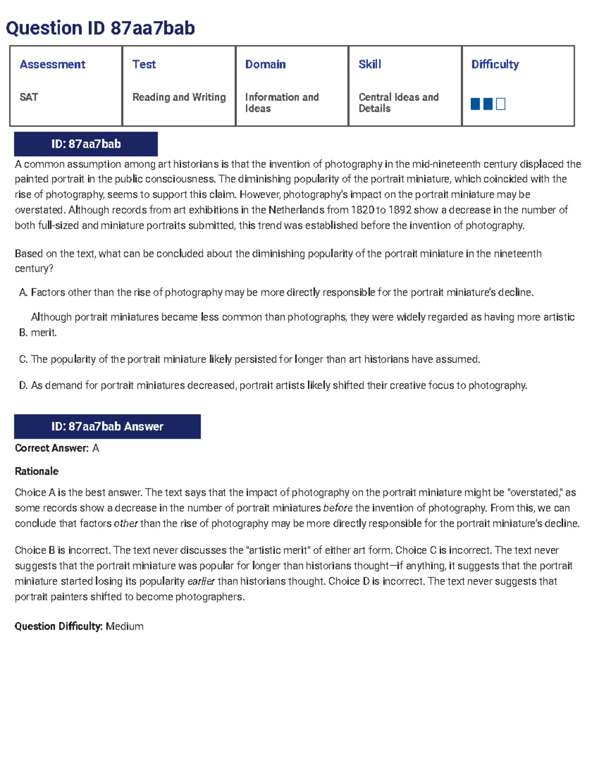 SAT Reading & Writing Assessment Test: Command of Evidence Analysis ...
