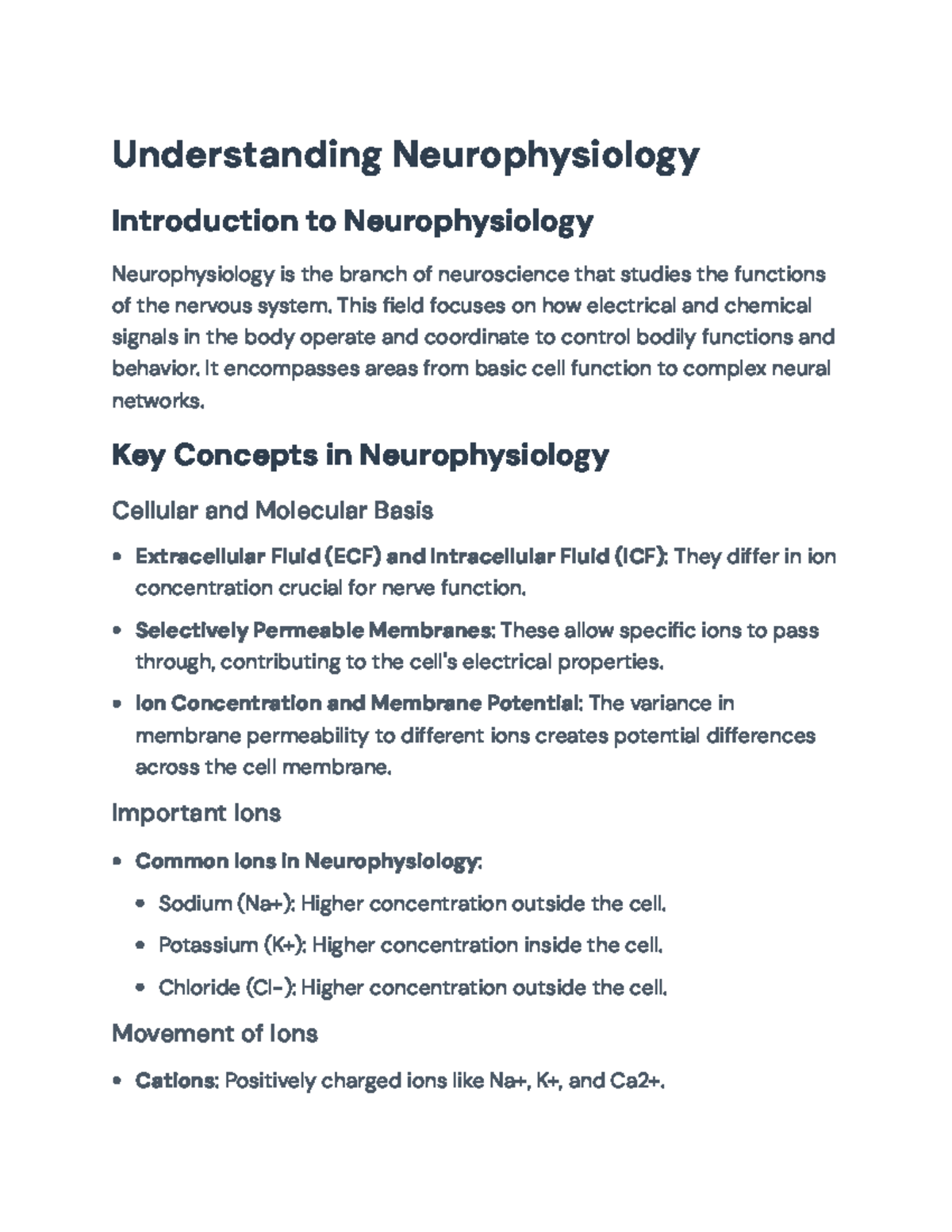 Neurophysiology Overview: Key Concepts and Membrane Dynamics ...