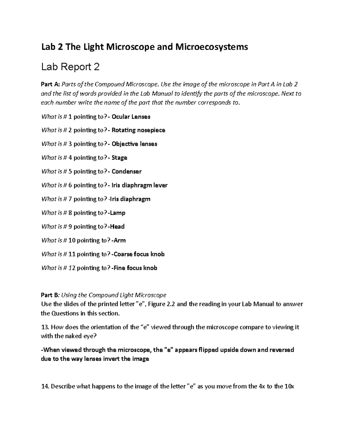 Lab 2 Report: The Light Microscope & Microecosystems Analysis - Studocu
