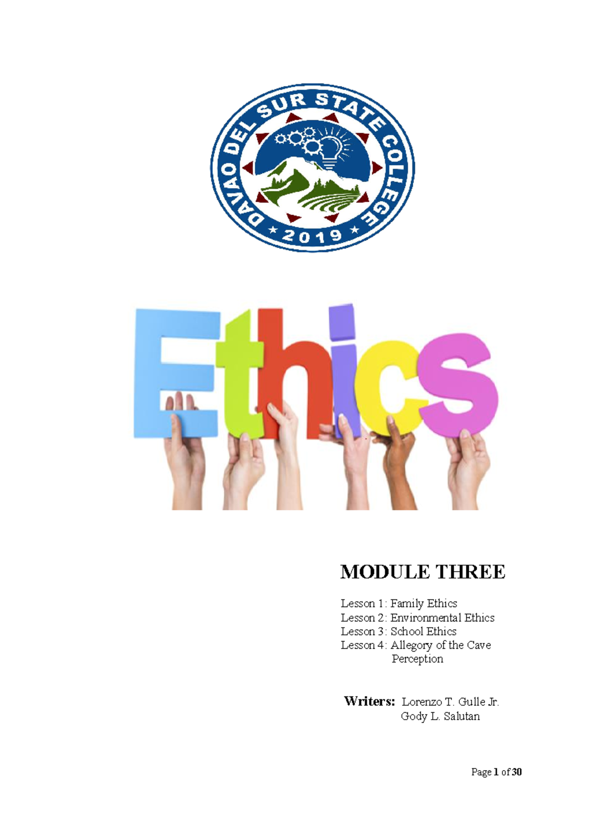 Final Ethics Module 3 - MODULE THREE Lesson 1: Family Ethics Lesson 2 ...