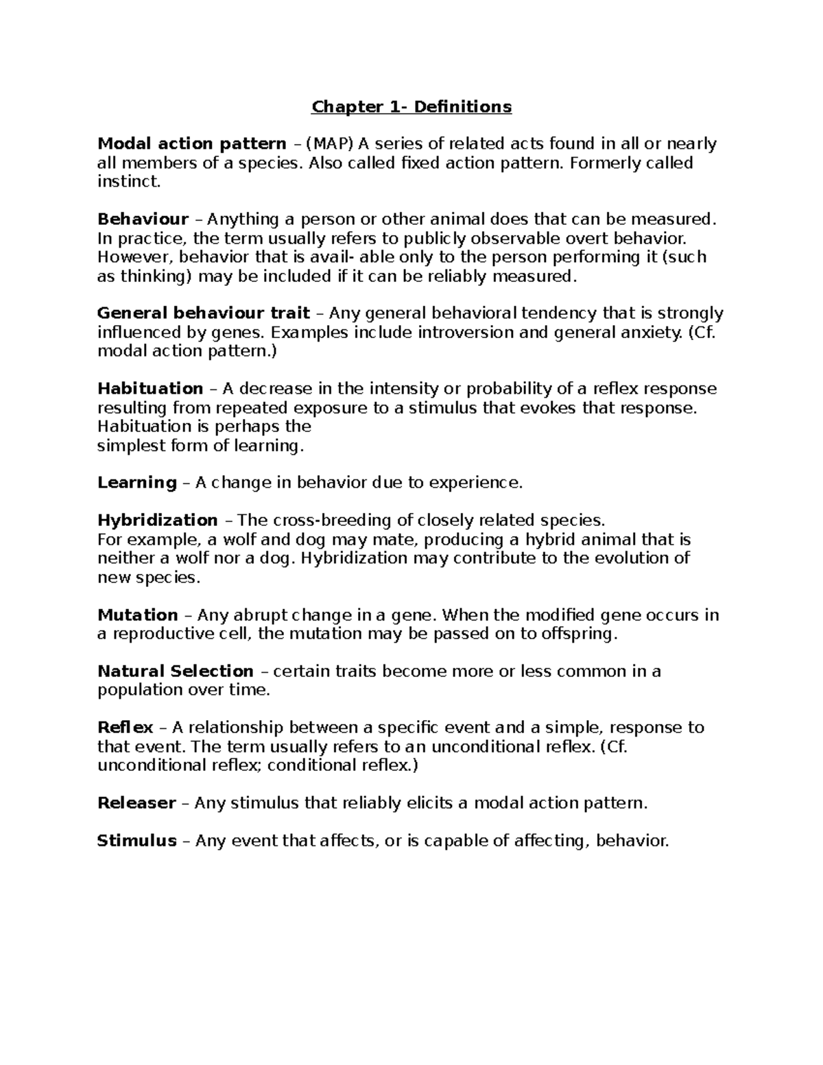 Chapter 1 Definitions: Key Concepts in Behavior and Learning - Studocu