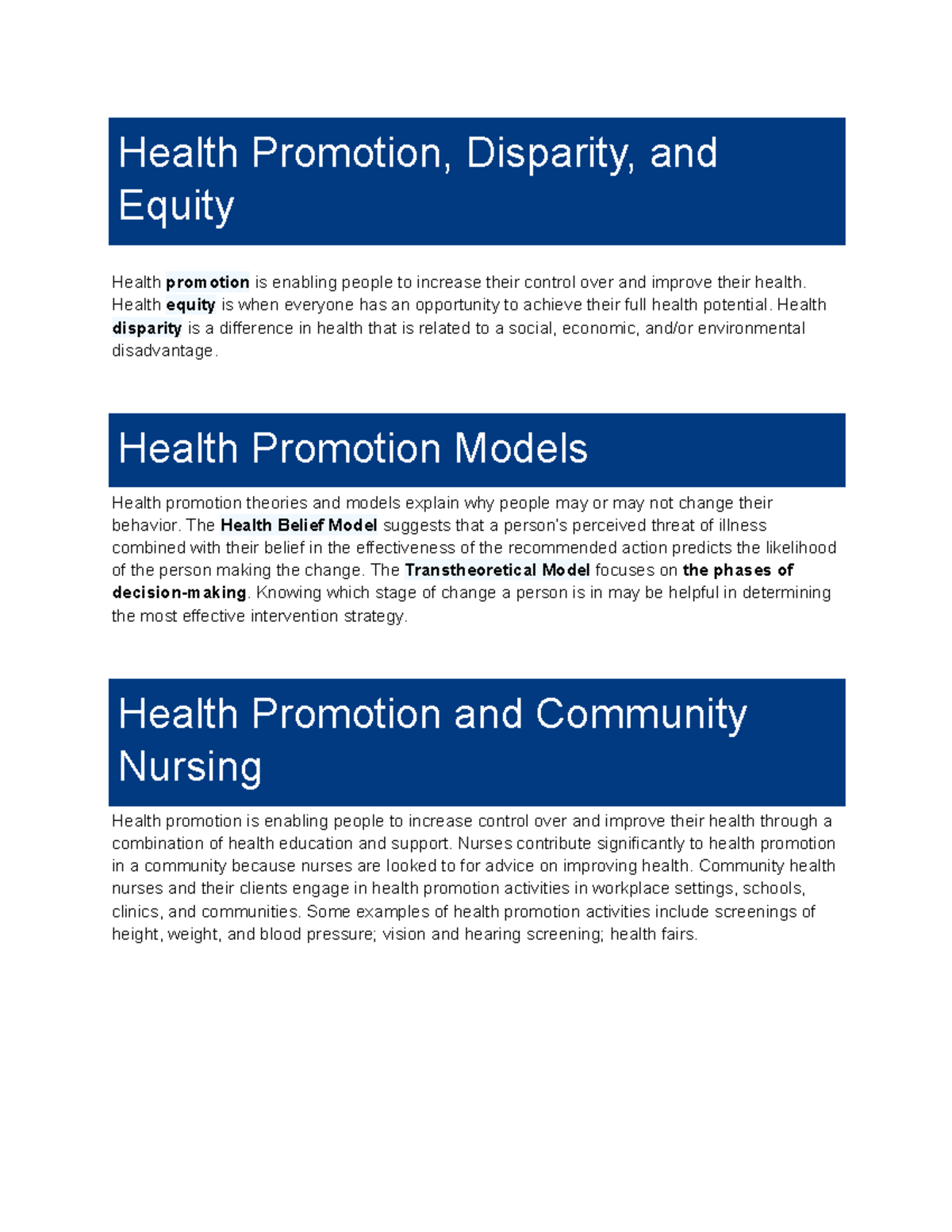 NR442 WEEK 3 - Health Promotion, Disparities, and Community Health ...