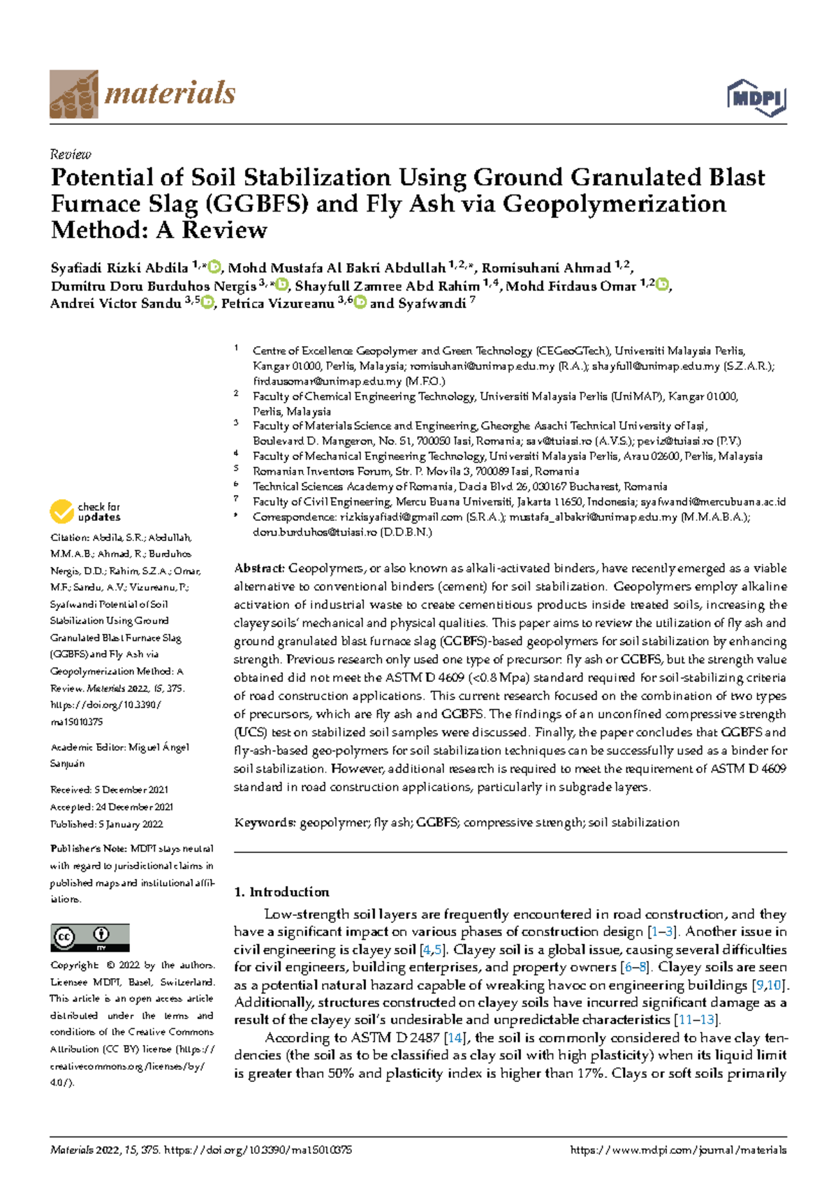 Review of Soil Stabilization Using GGBFS and Fly Ash via ...