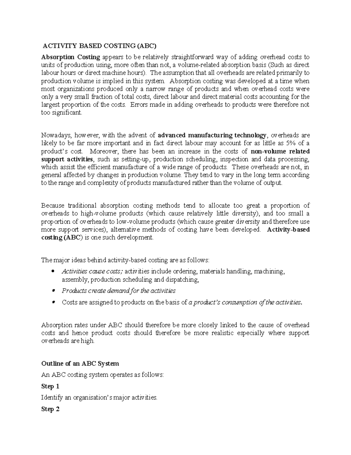 ACT 301: Activity Based Costing (ABC) Overview and Principles - Studocu