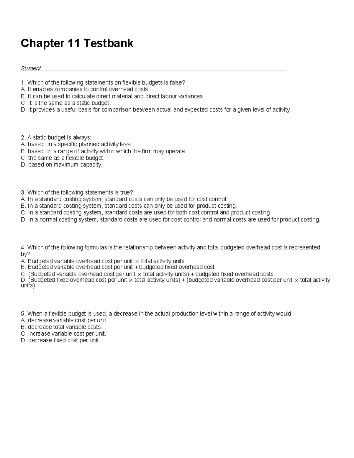 Chapter 11 Testbank Solutions for Management Accounting (ACCT 302 ...