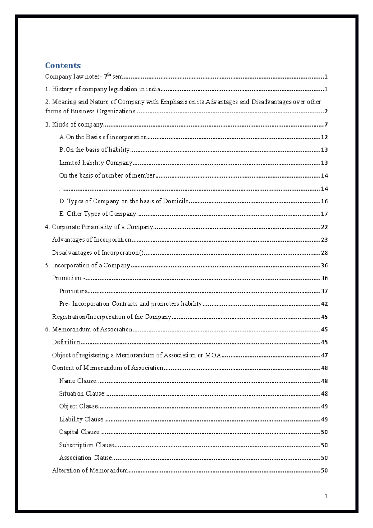 Company Law Notes for 7th Sem: Key Concepts and Insights - Studocu